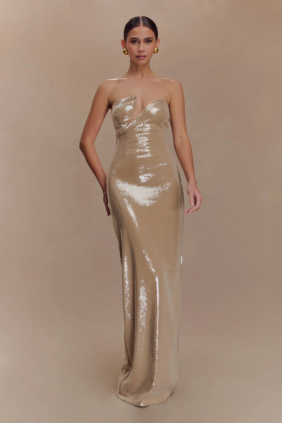 Winston Strapless Sequin Maxi Dress Taupe
