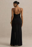 Virtue Black Cowl Neck Fishtail Maxi Dress With Split