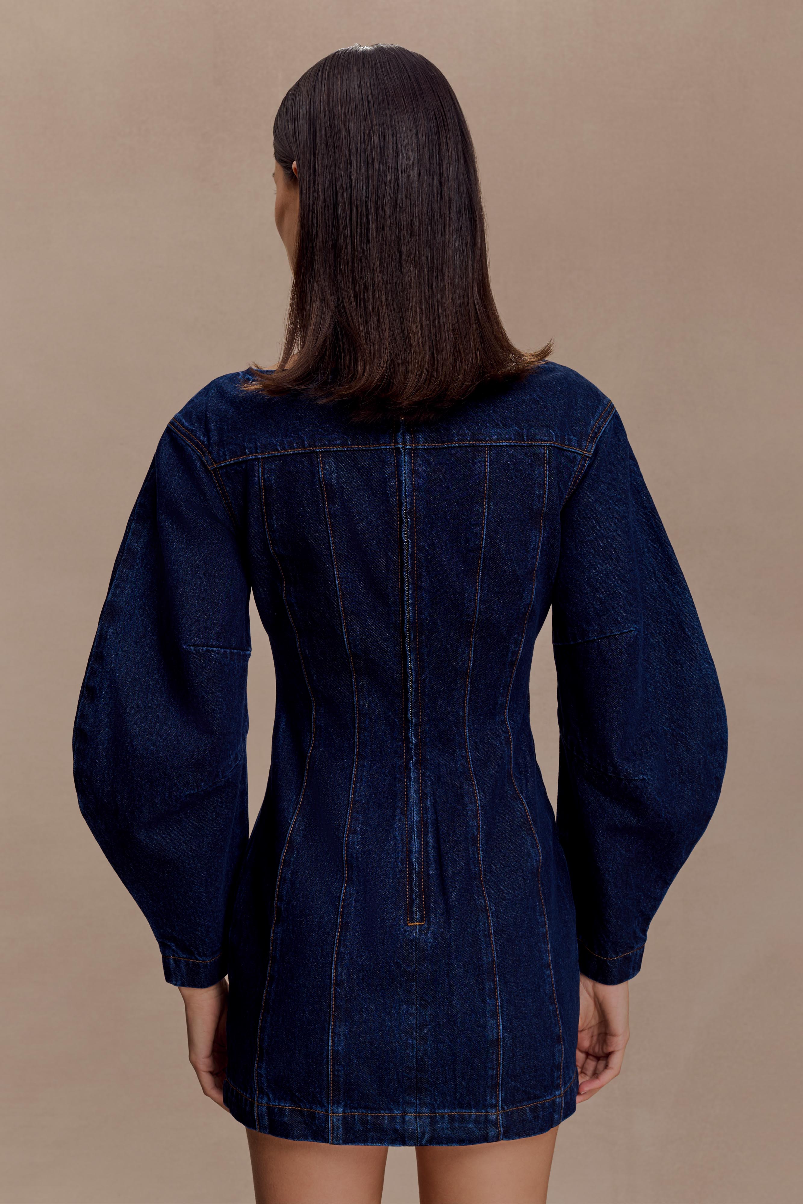 Cosmala Denim Long Sleeve Mini Dress Indigo Blue