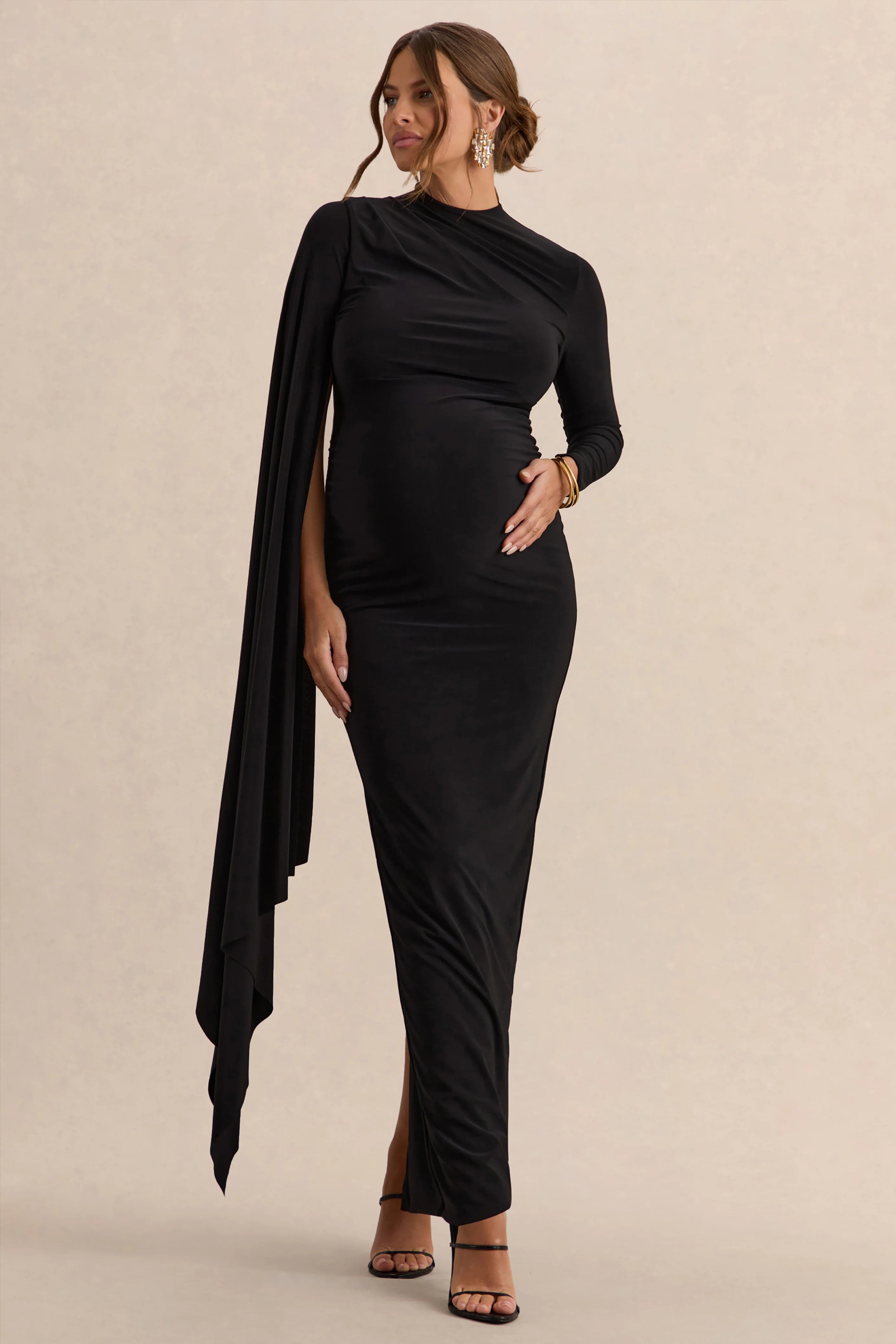 Lavinia Black High Neck Maternity Maxi Dress With Cape Sleeve