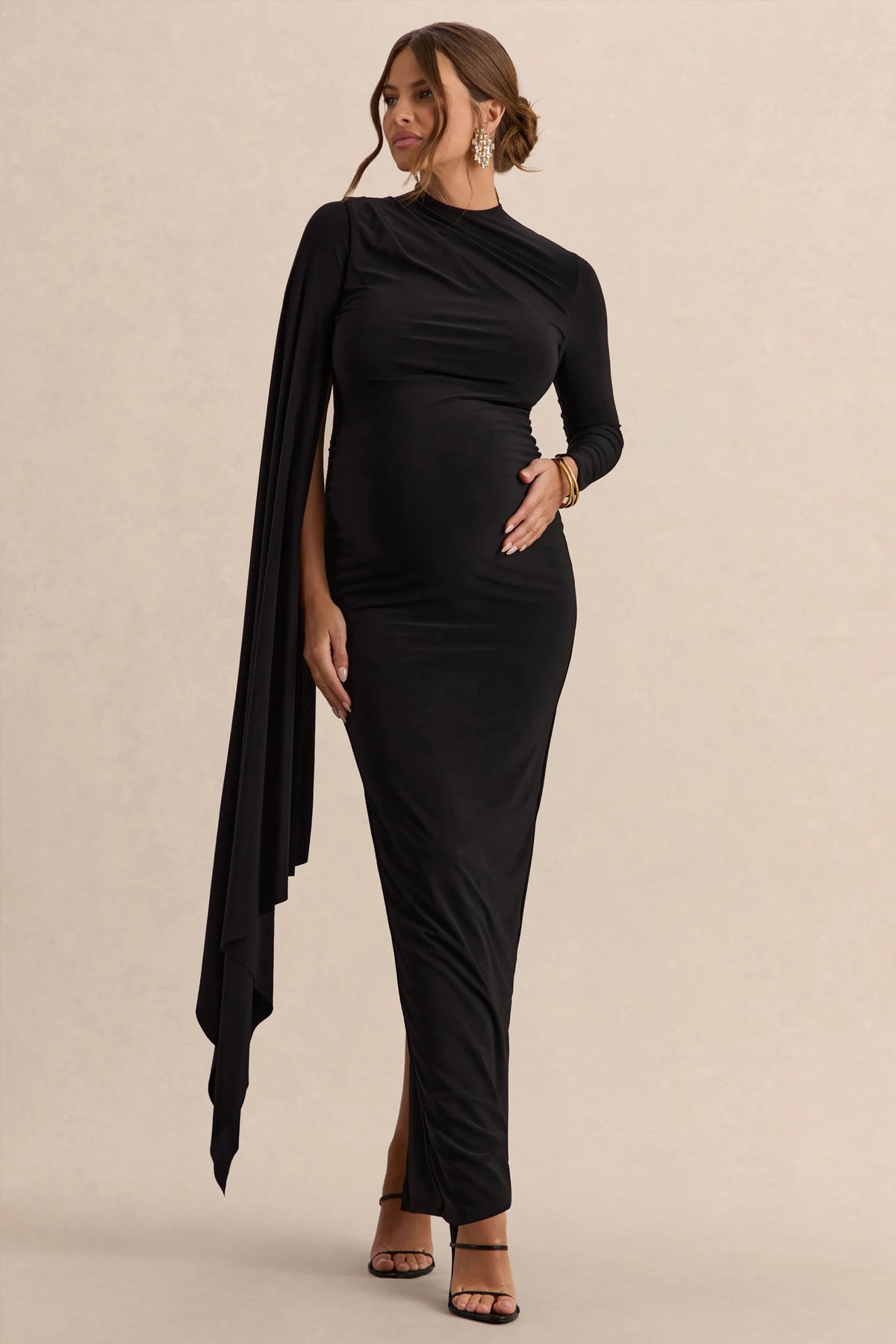 Lavinia Black High Neck Maternity Maxi Dress With Cape Sleeve