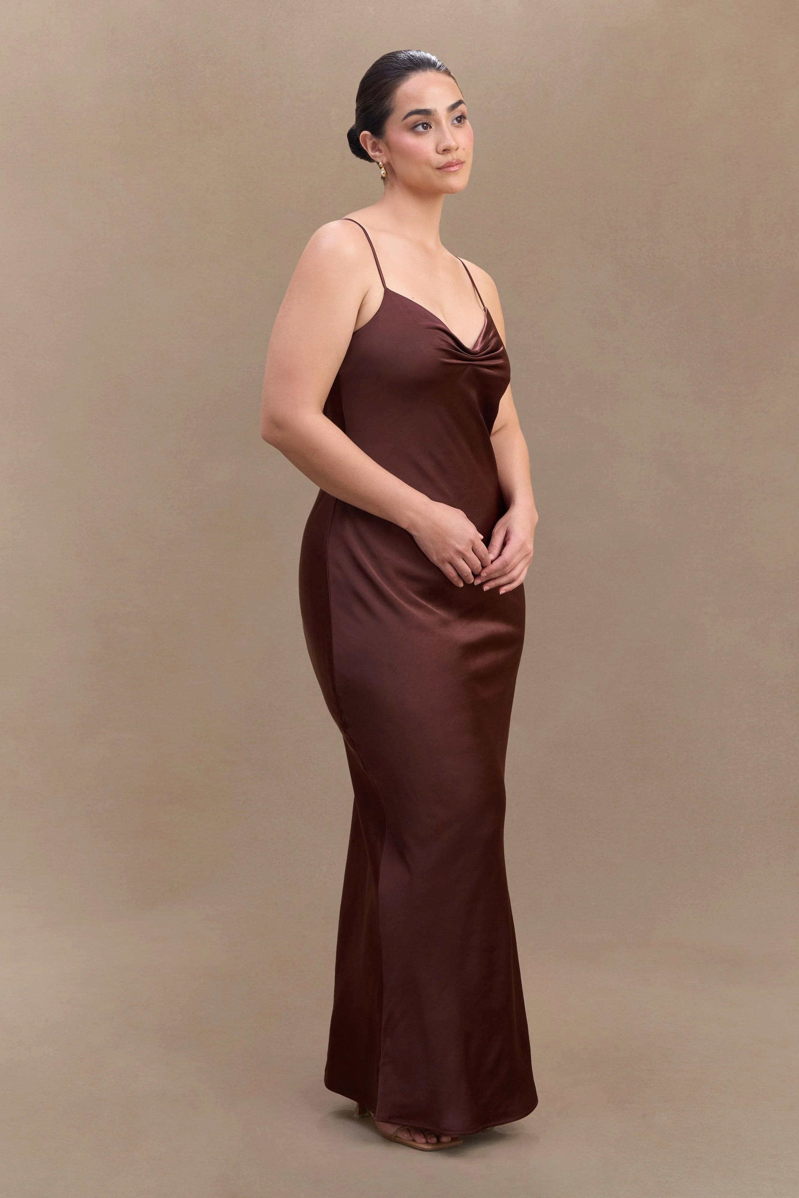 Lilly Sweetheart Satin Maxi Dress Dark Chocolate
