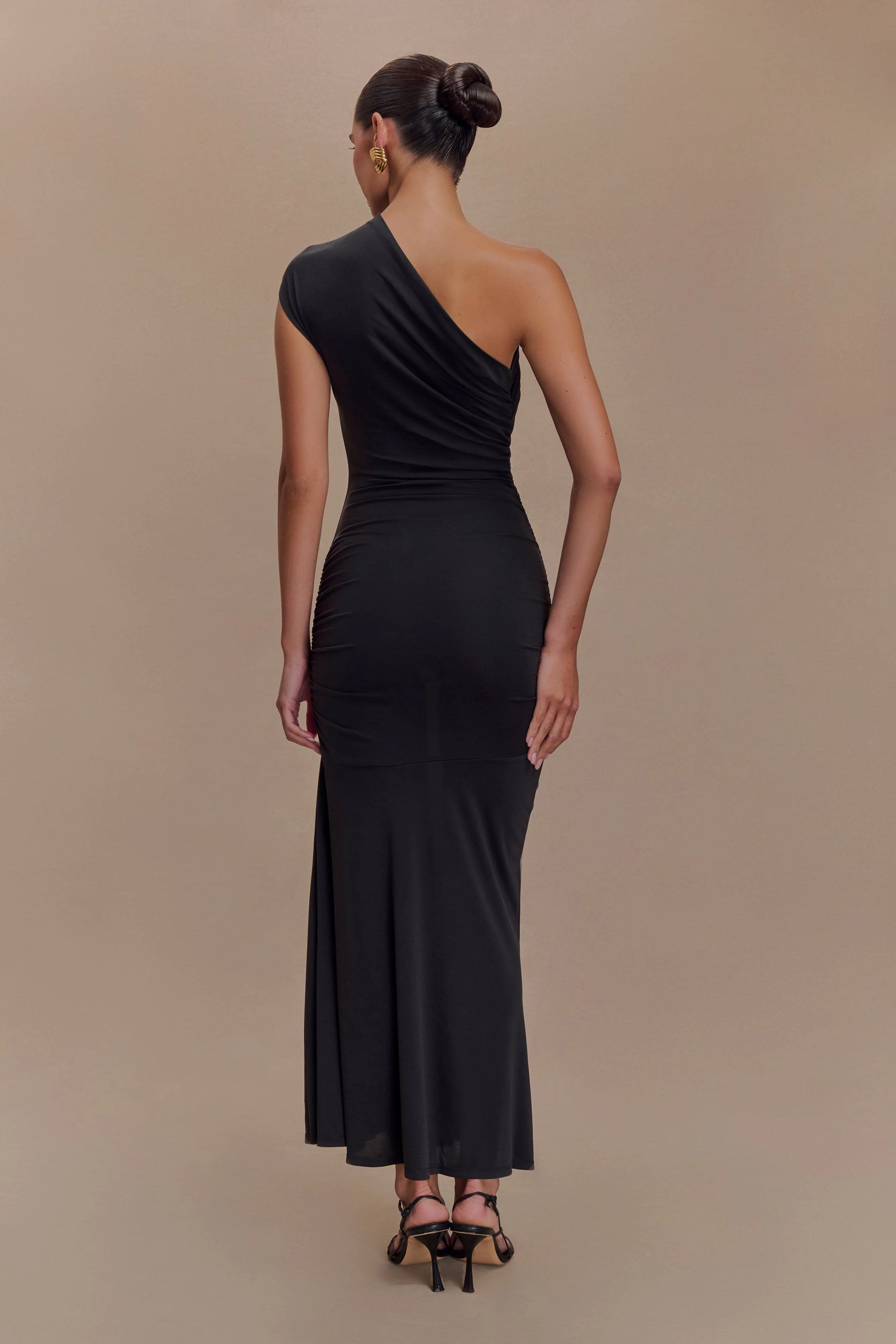Chloe Peached Jersey One Shoulder Midi Dress Black