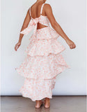 Women Floral Maxi Dress Sleeveless Bow Back Tiered Boho Flowy Long Dresses Summer Fall