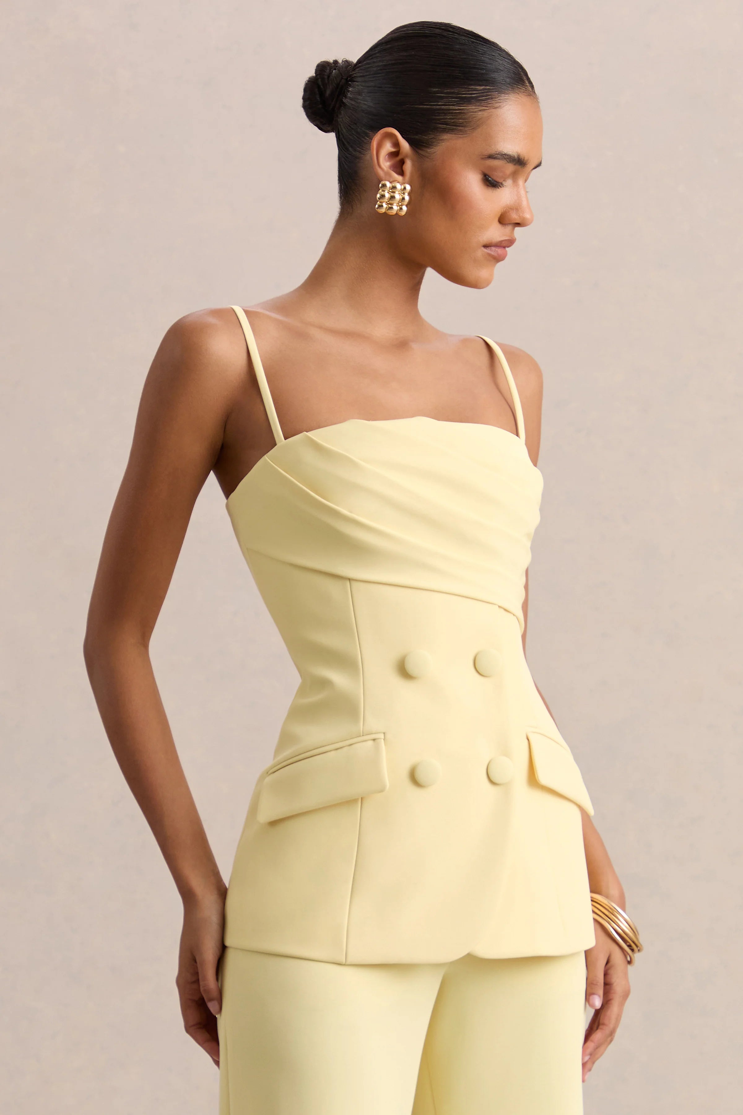Lunivra Lemon Square Neck Tailored Top
