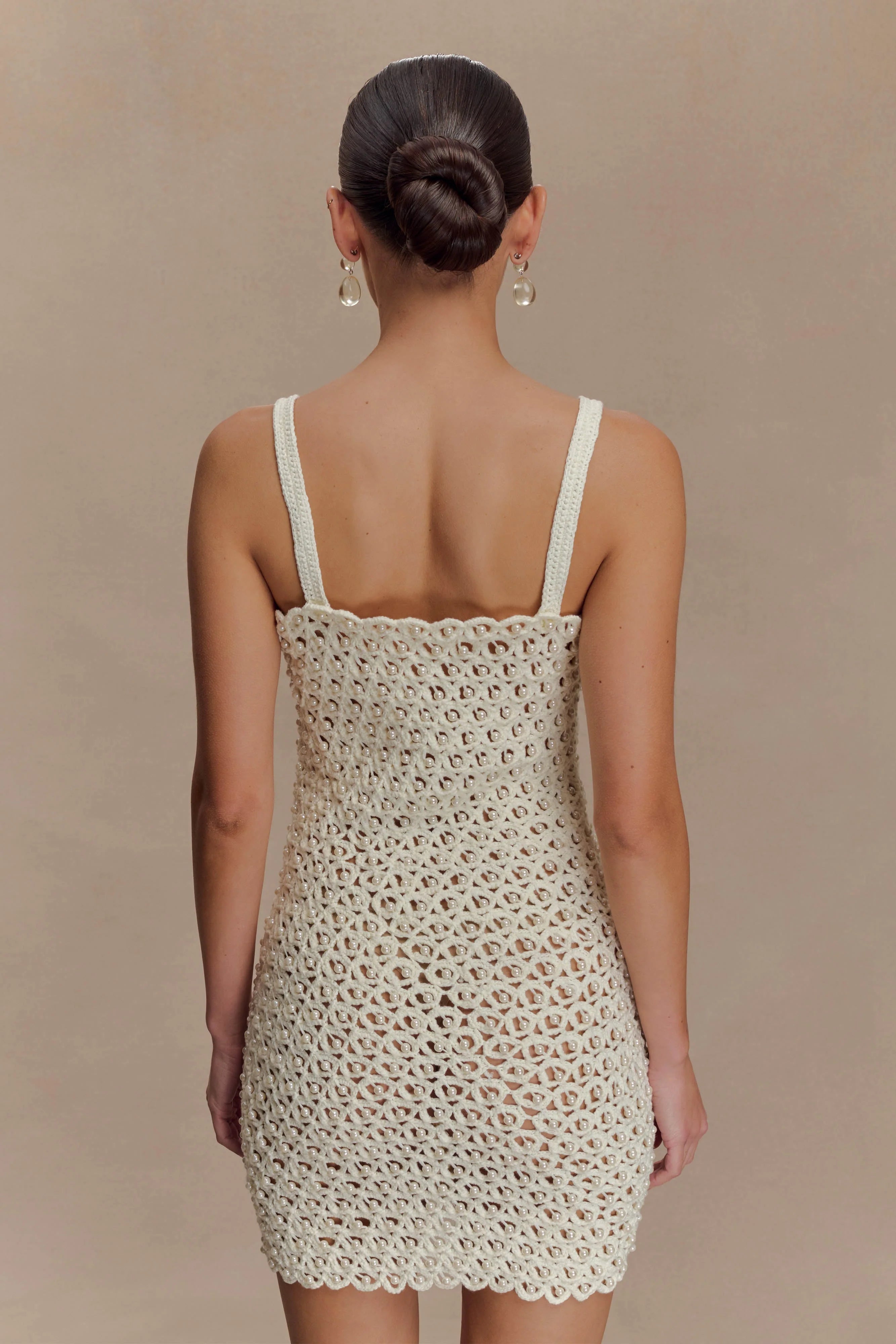 Vanessa Hand Crochet Pearl Mini Dress Ivory