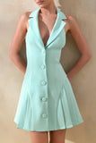 Valetta Sage Plunge Neck Tailored Mini Dress