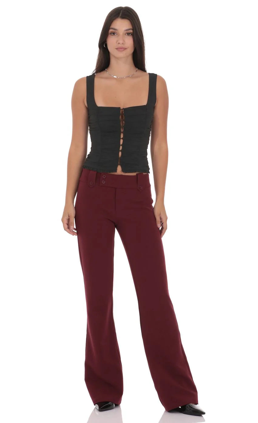 Ruched Button Top in Black