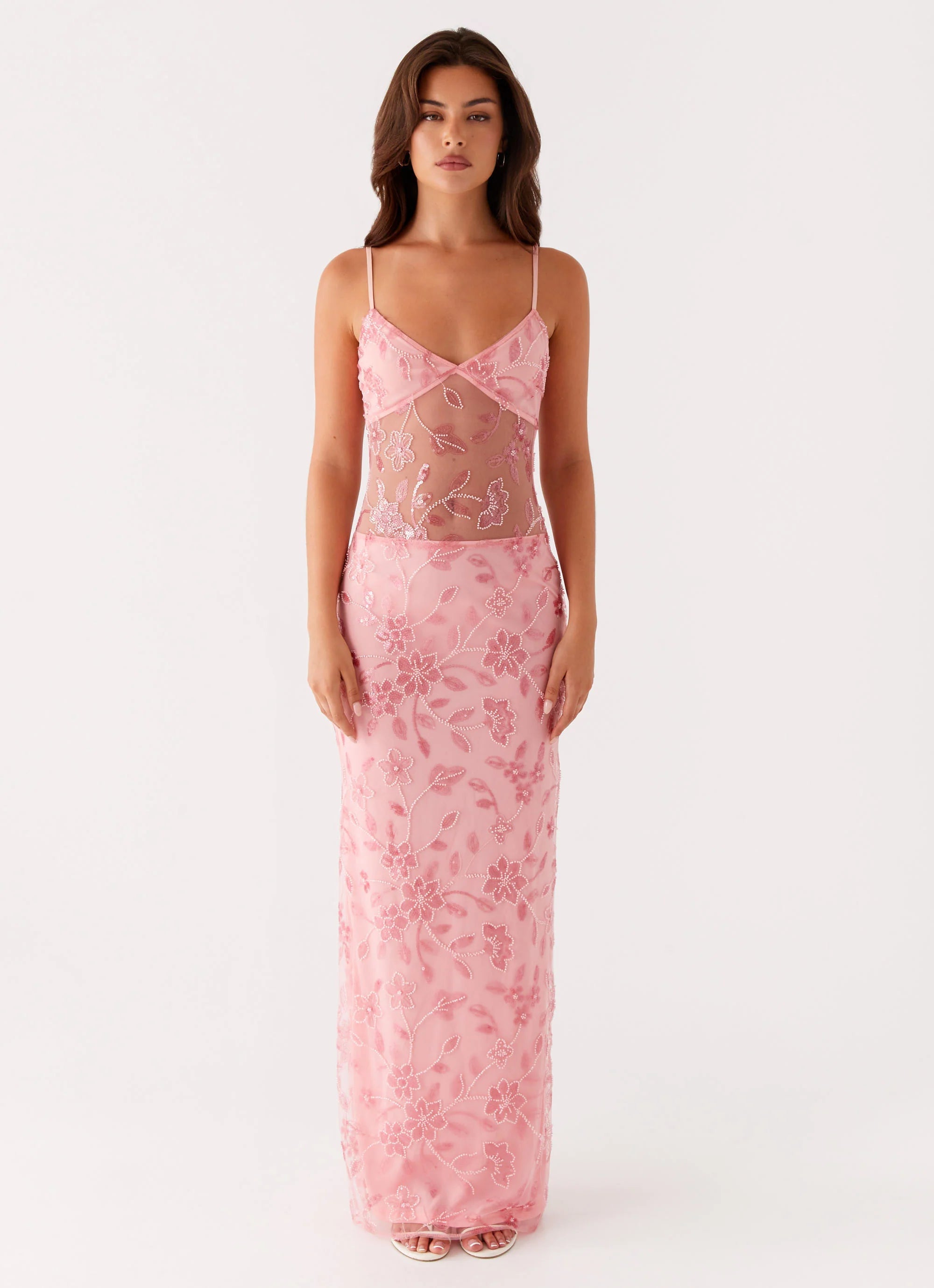 Akira Beaded Maxi Dress Pink Orange