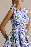 Gabrielle Purple Lily Print Boat Neck Skater Mini Dress
