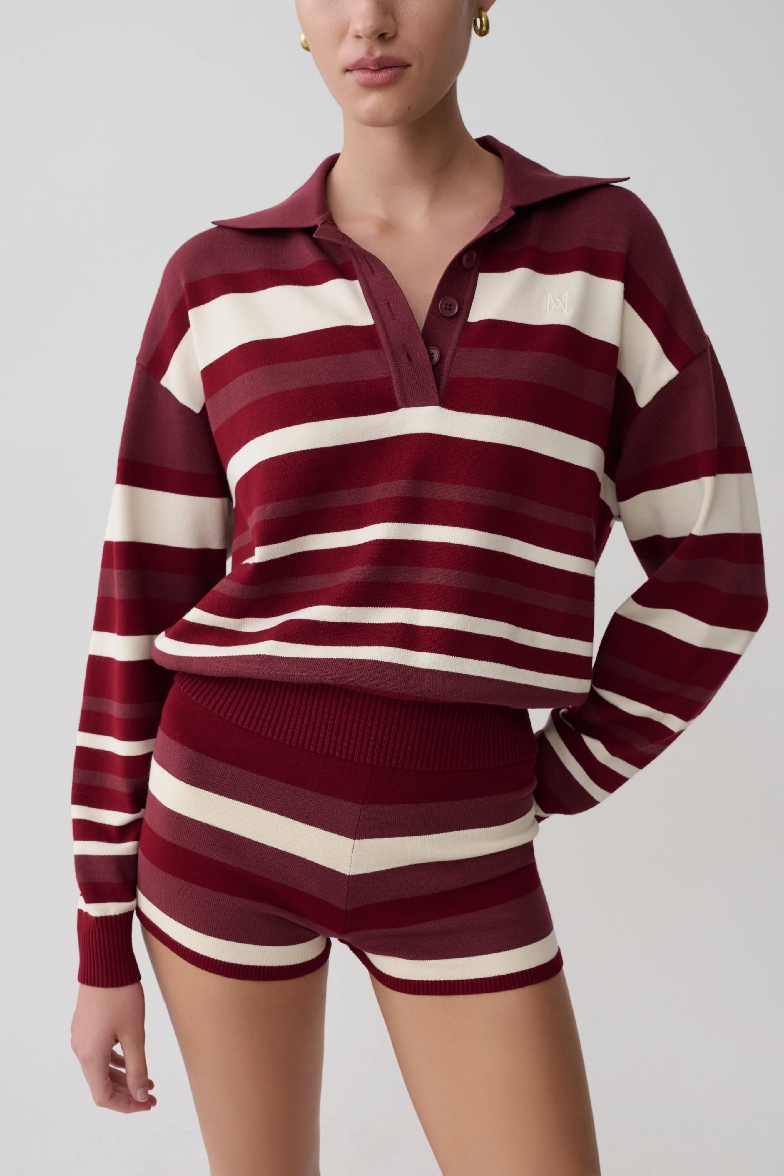 Philly Stripe Knit Short Burgundy Cream