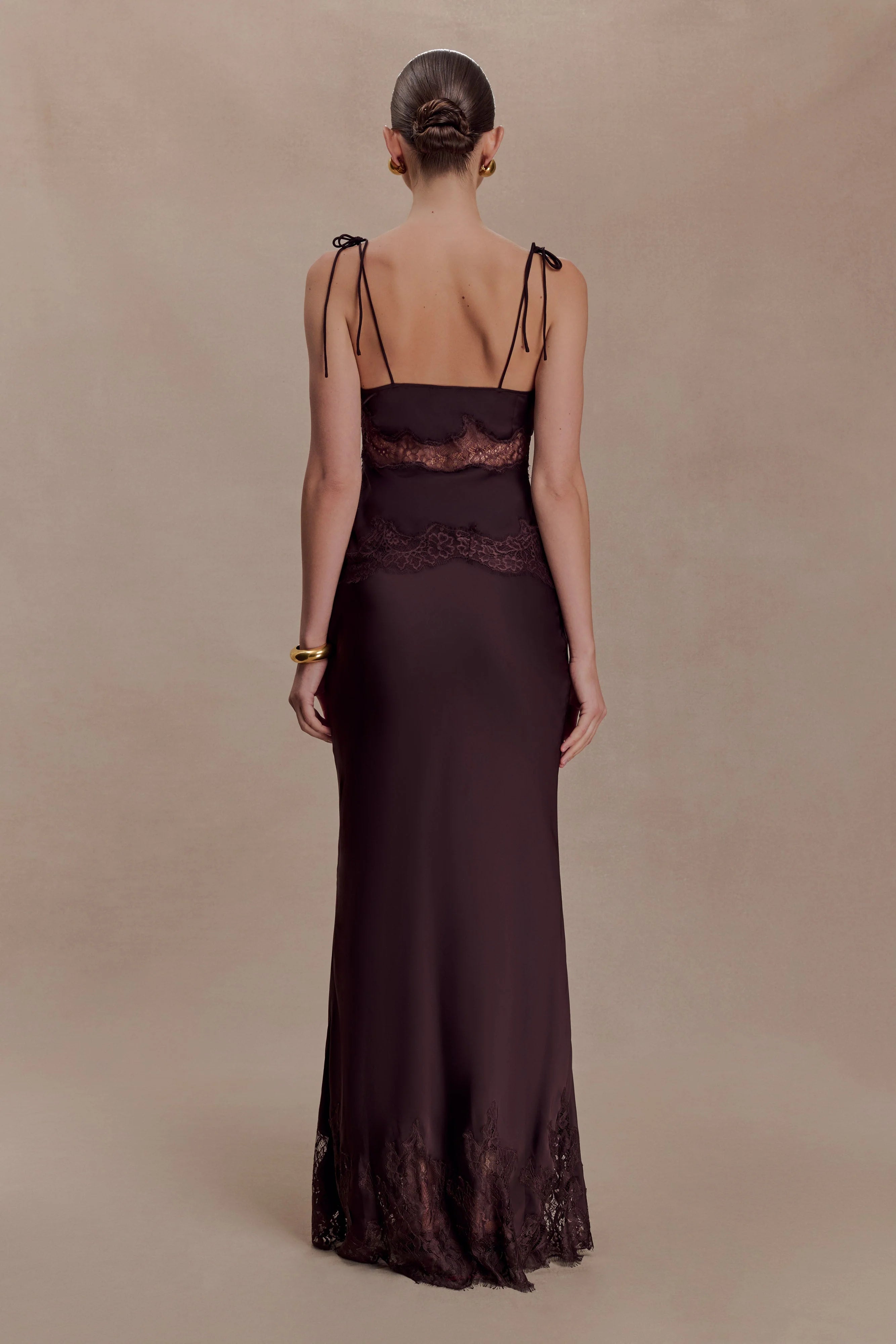 Nina Satin And Lace Maxi Skirt Chocolate