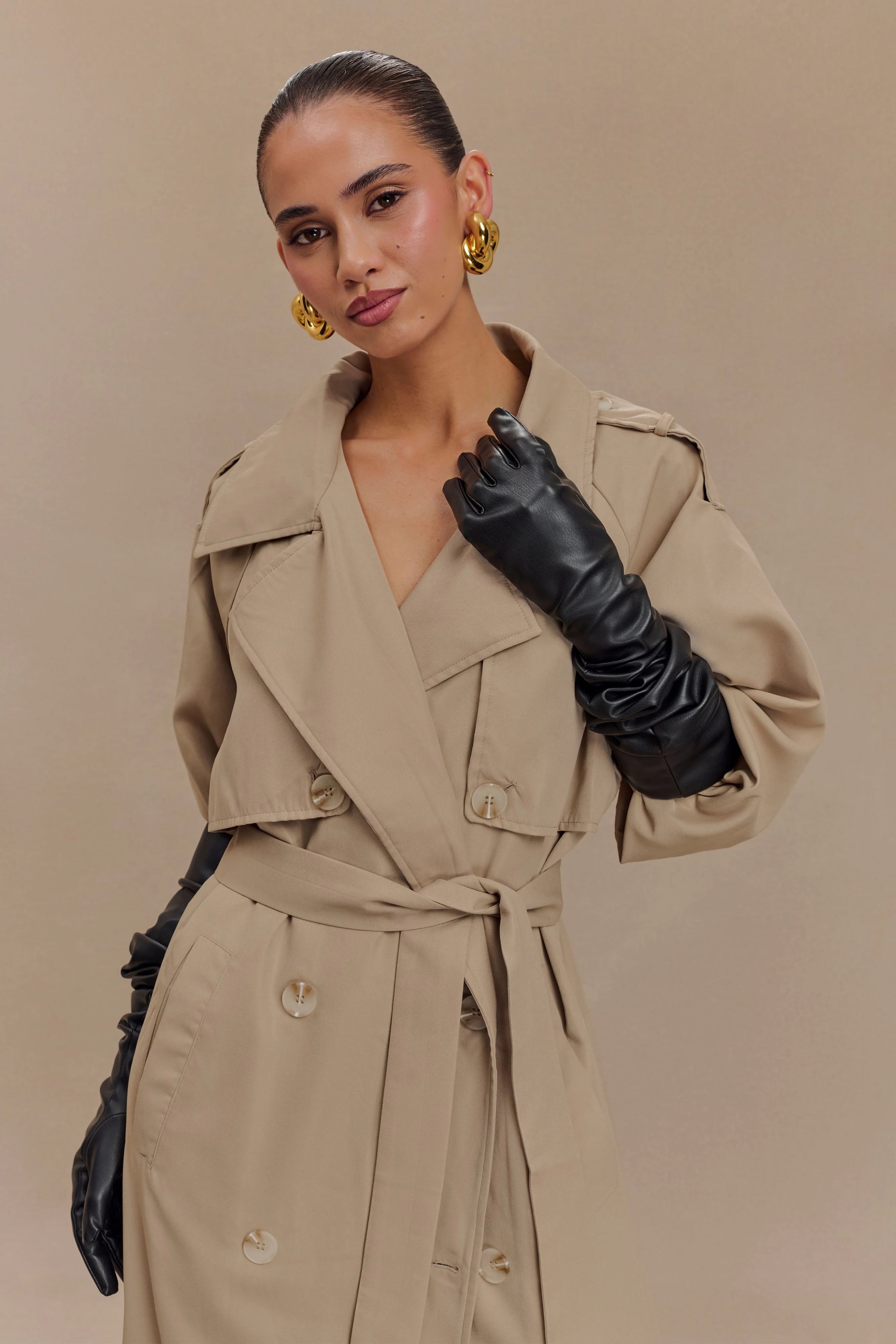 Jasper Faux Leather Elbow Length Gloves Black