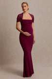 Dome Burgundy Square Neck Mesh Sleeve Maternity Maxi Dress