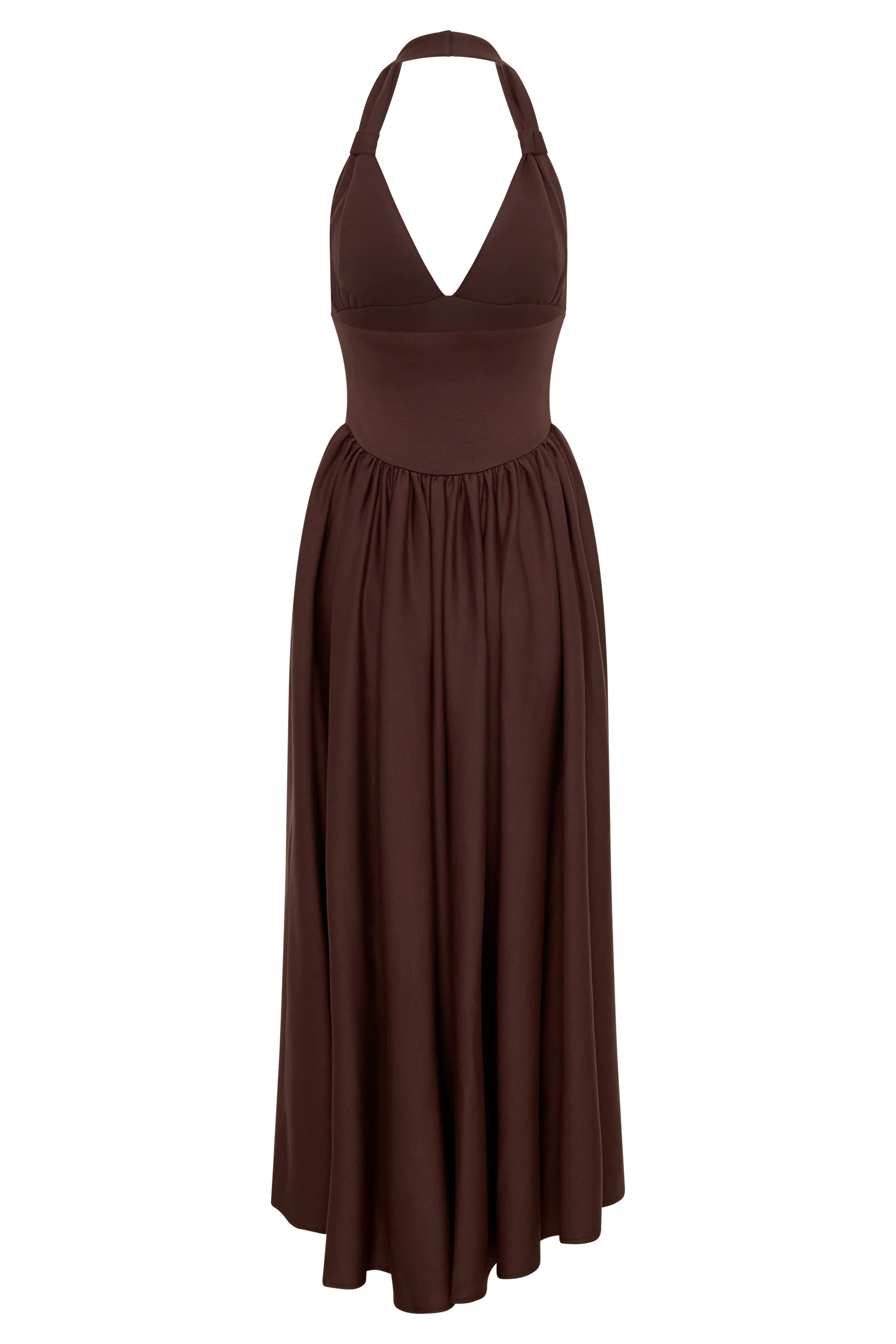 Angelina Scuba Halter Midi Dress Chocolate