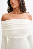 Kiki Off Shoulder Knit Rose Maxi Dress Ivory