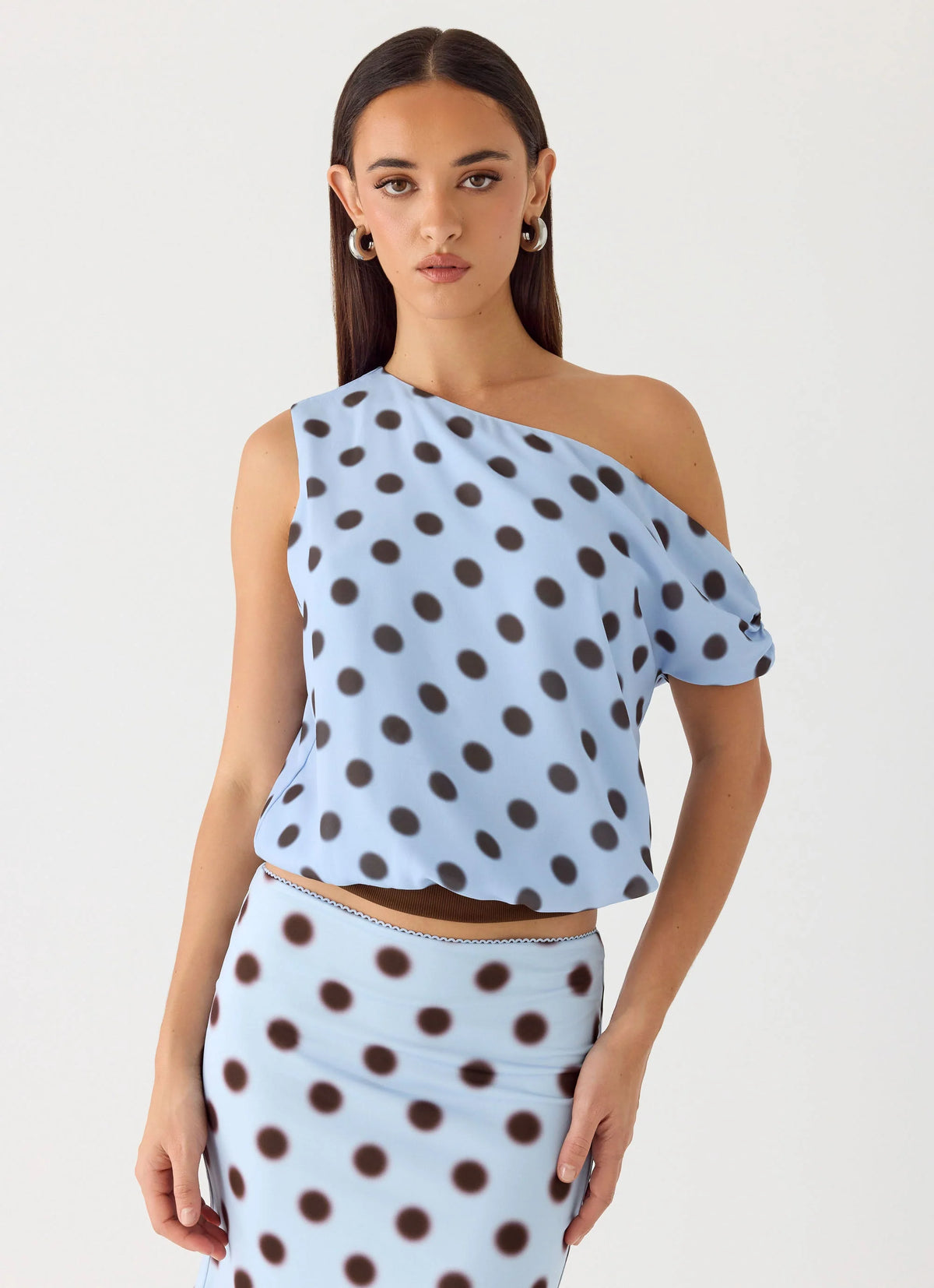 Stick Around Top Blue Mocha Dot
