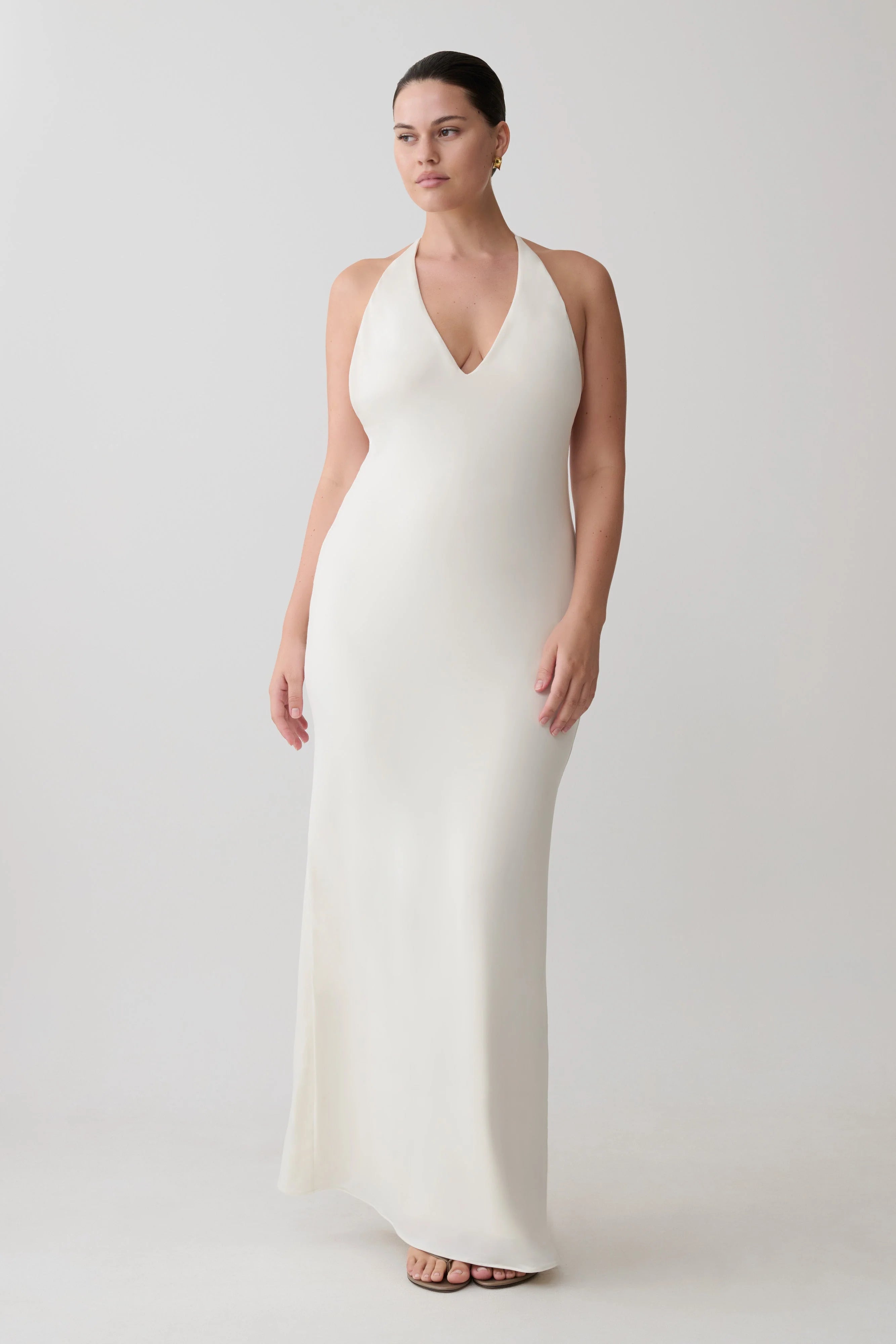 Hana Slinky Plunge Maxi Dress Ivory