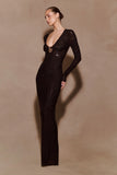 Acadia Diamante Long Sleeve Maxi Dress Black