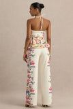 Solana White Floral Border Print Wide Leg Trousers