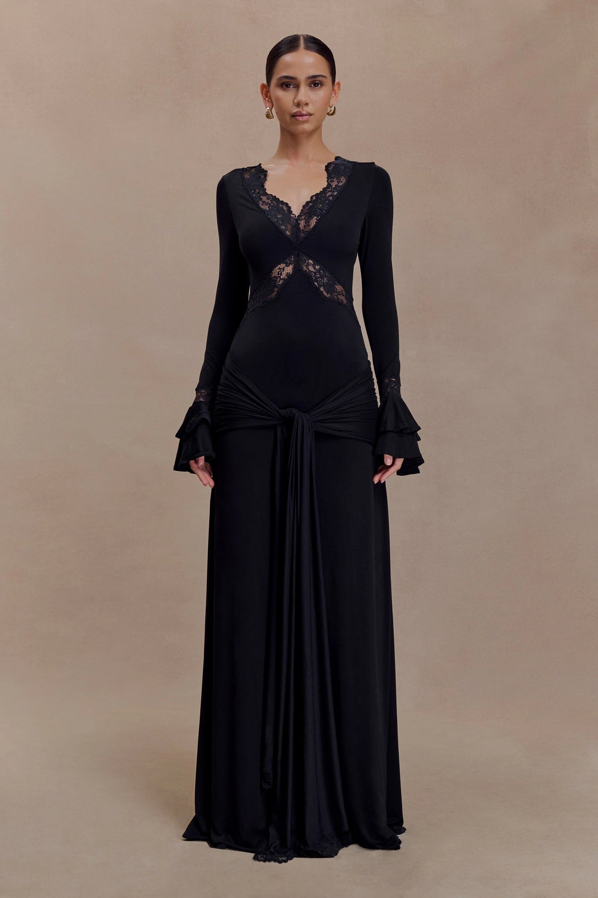 Electra Slinky Lace Maxi Dress Black