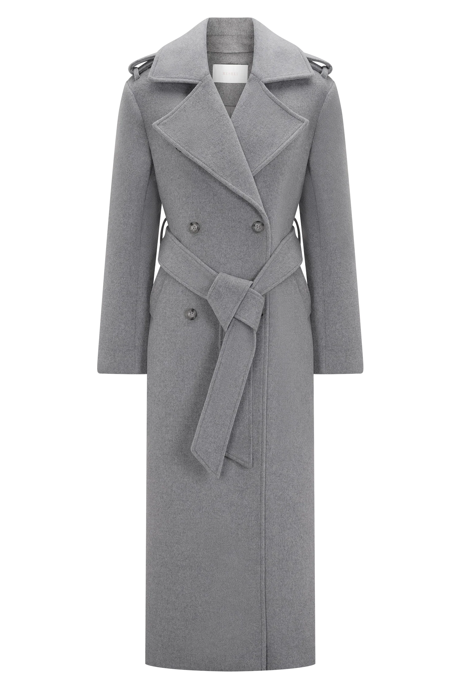 Levi Long Trench Wool Coat Grey Marle