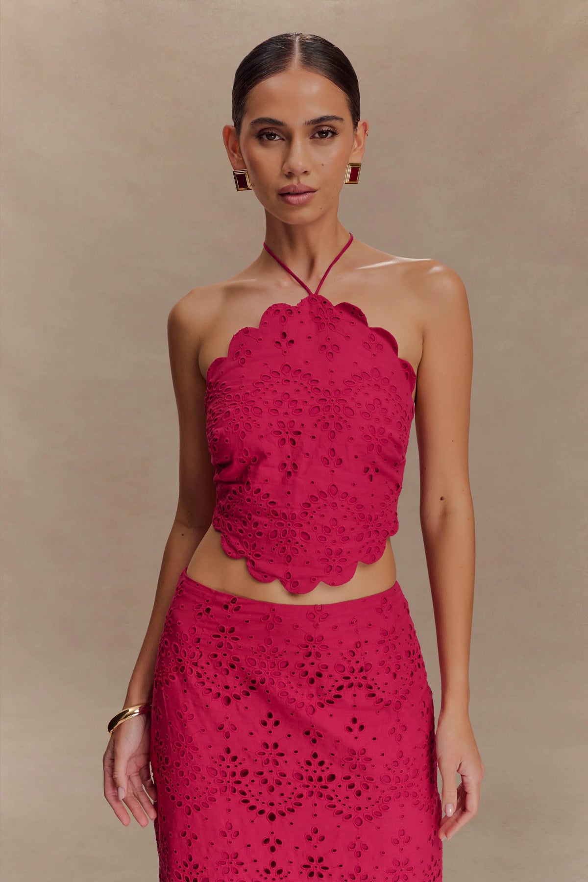 Kensley Broderie Halter Top Dragonfruit