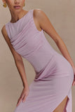 Henley Slinky Drape Maxi Dress Baby Pink