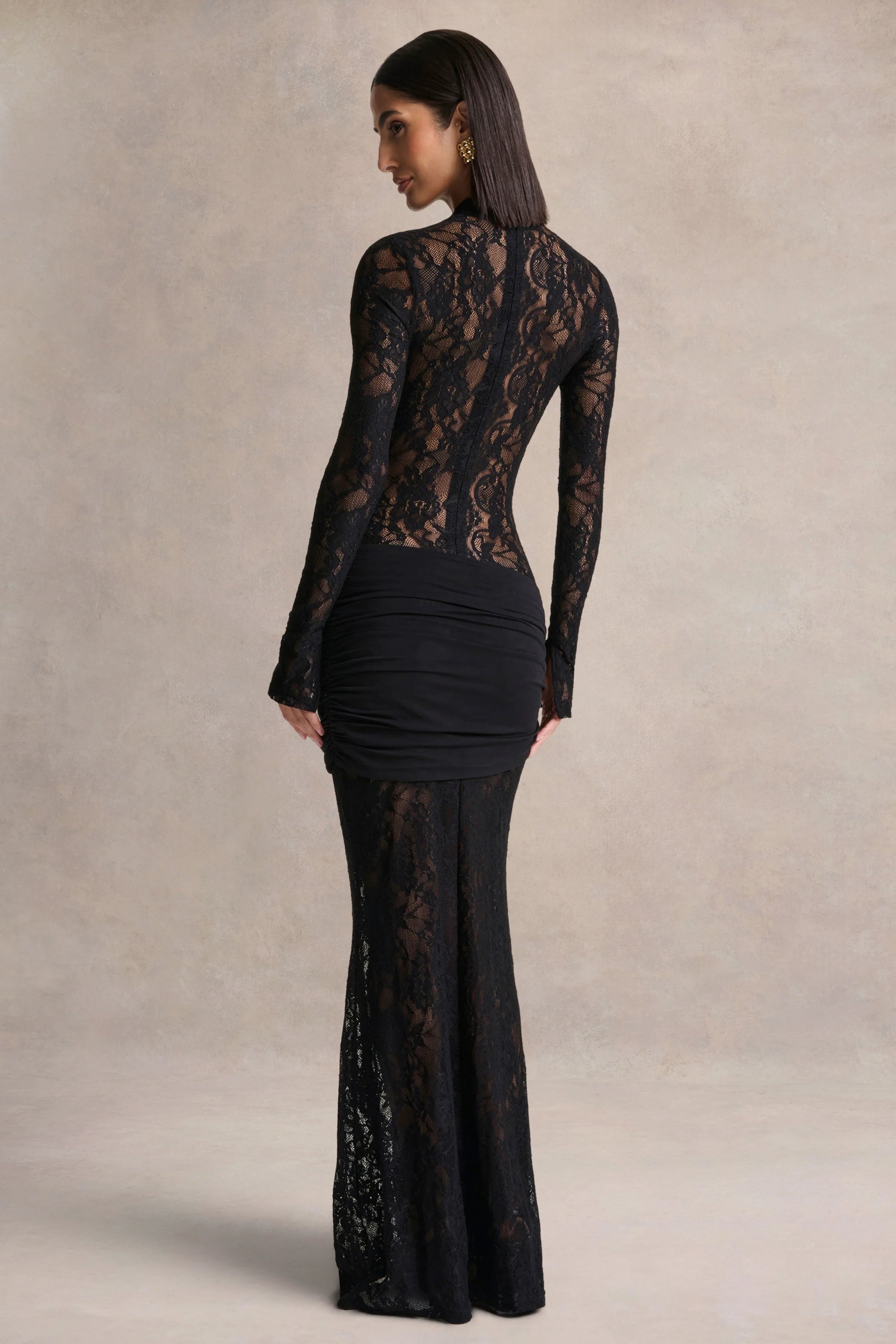 Akira Black Lace Maxi Dress With Sash Detail