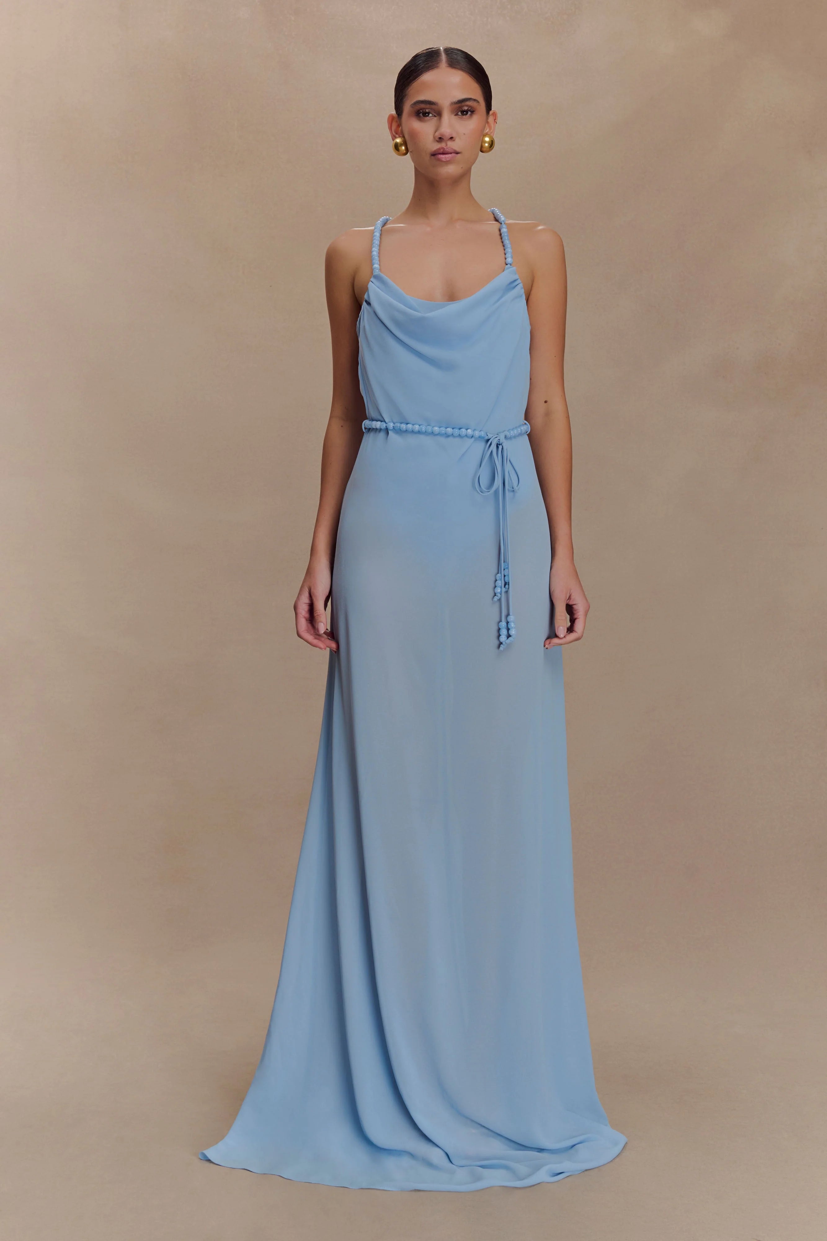 Elaine Chiffon Beaded Maxi Dress Sky Blue