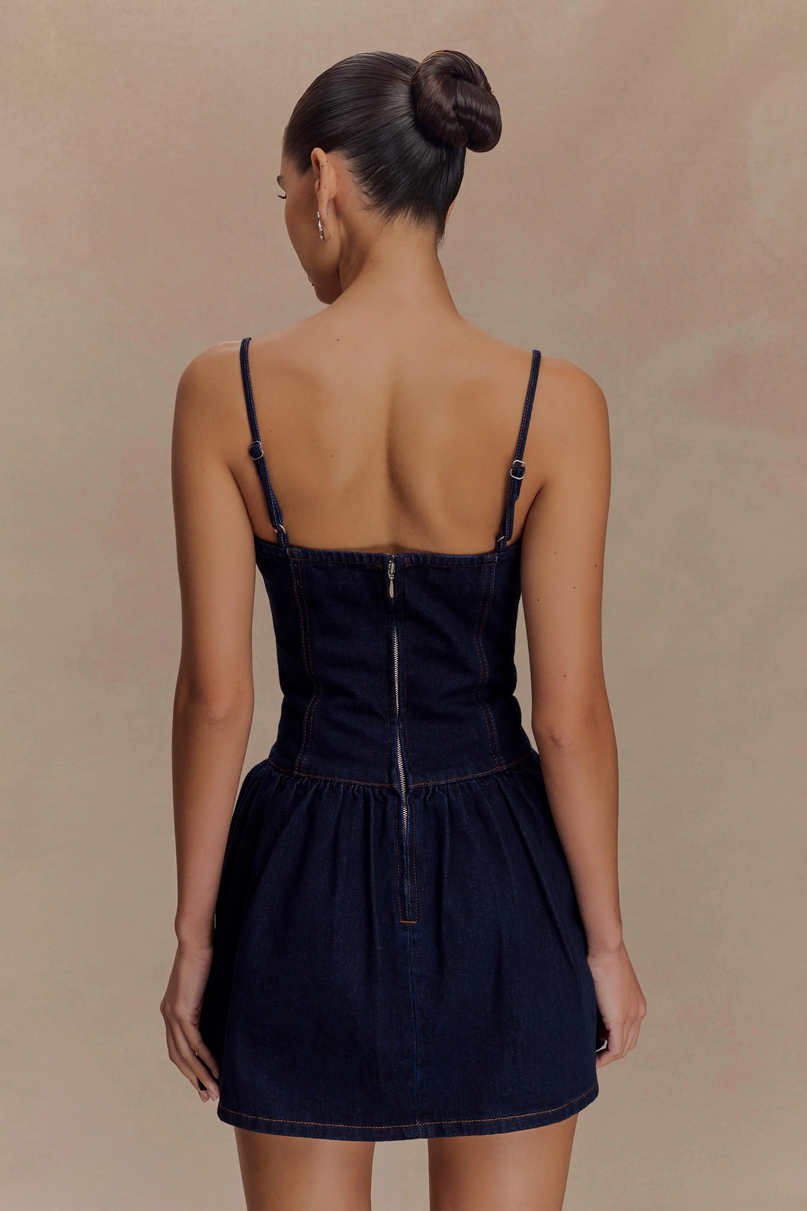 Cheyenne Scallop Denim Mini Dress Indigo Blue
