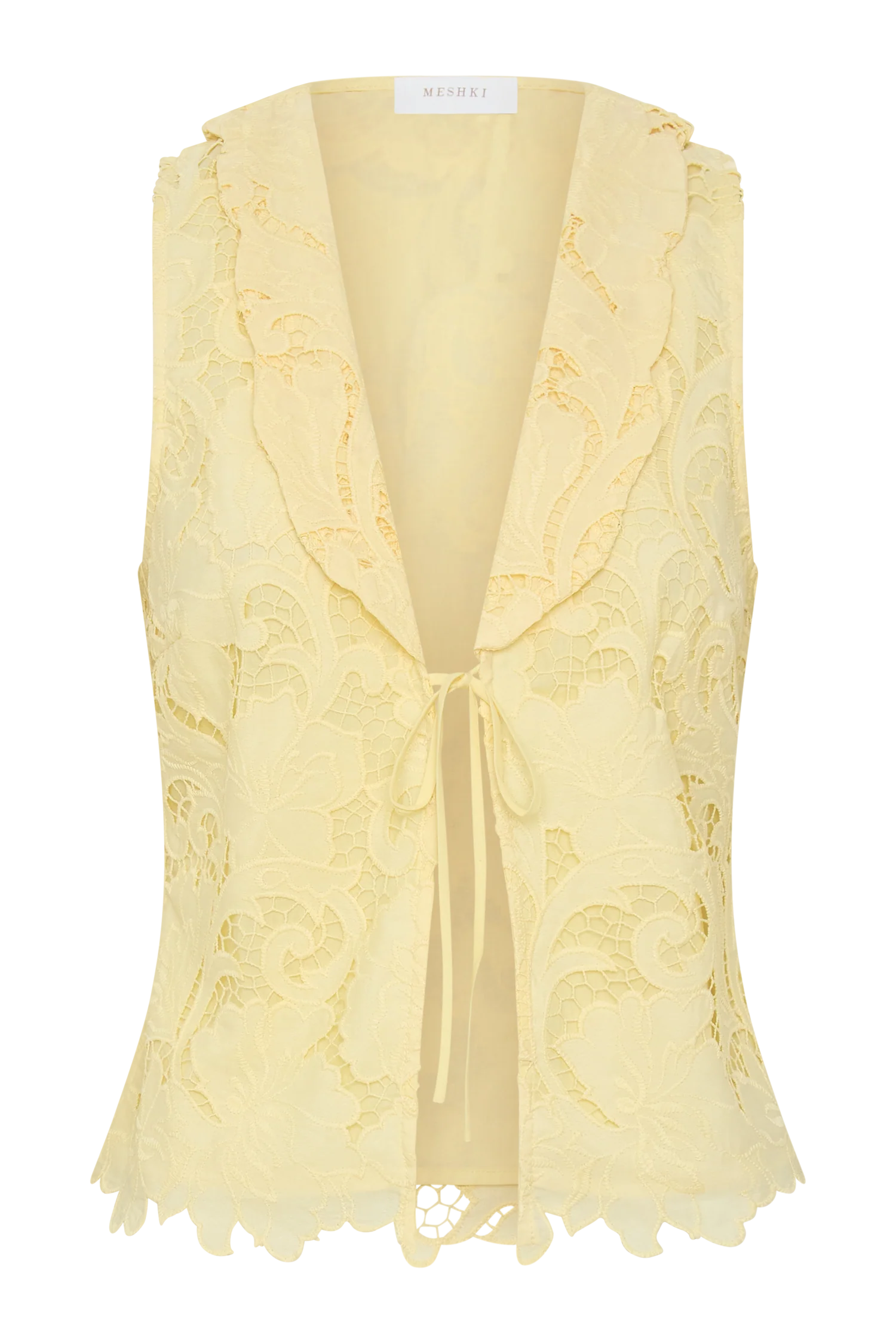 Tessa Broderie Tie Front Sleeveless Top Lemon