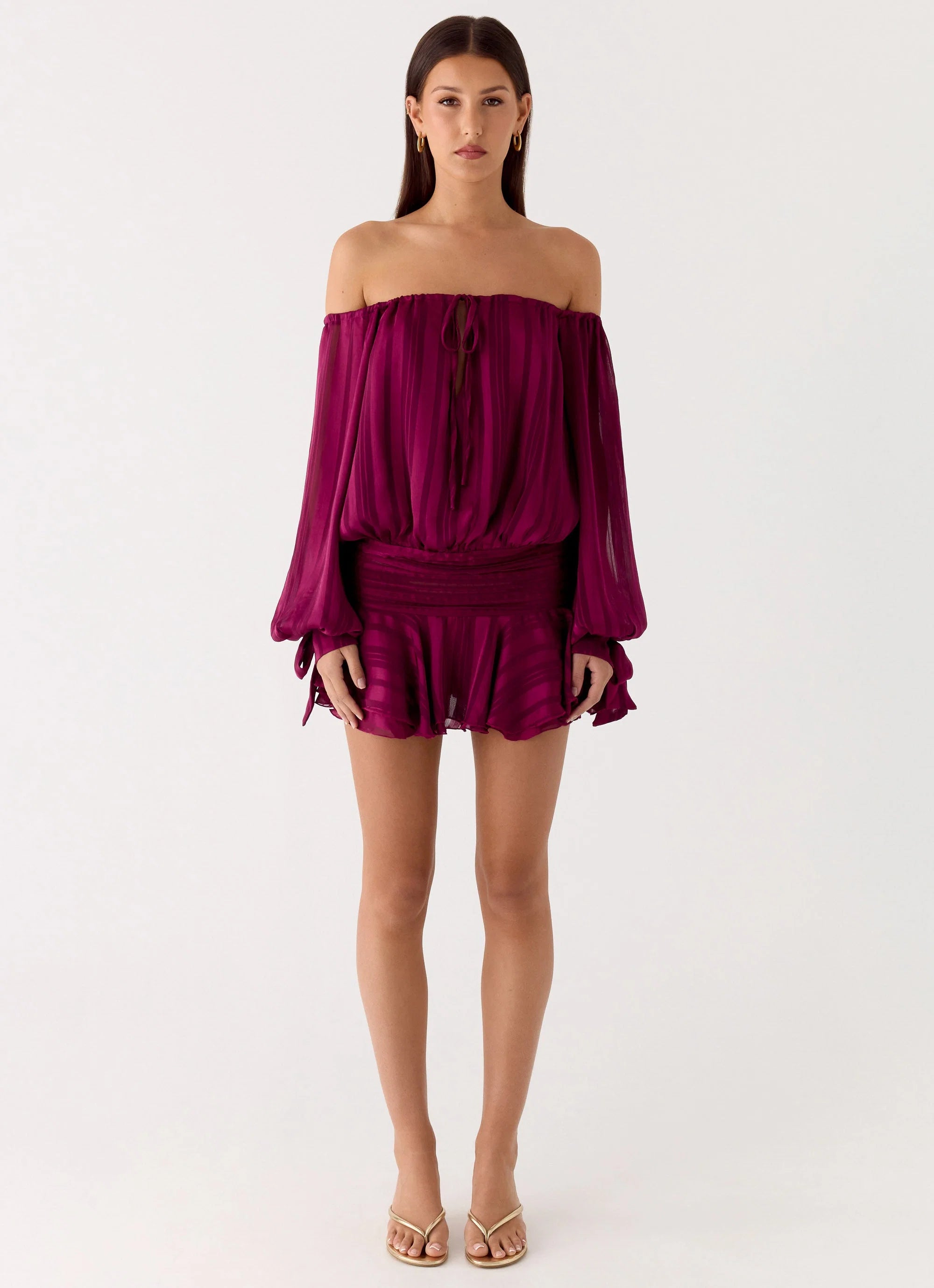 Eira Balloon Sleeve Mini Dress Plum