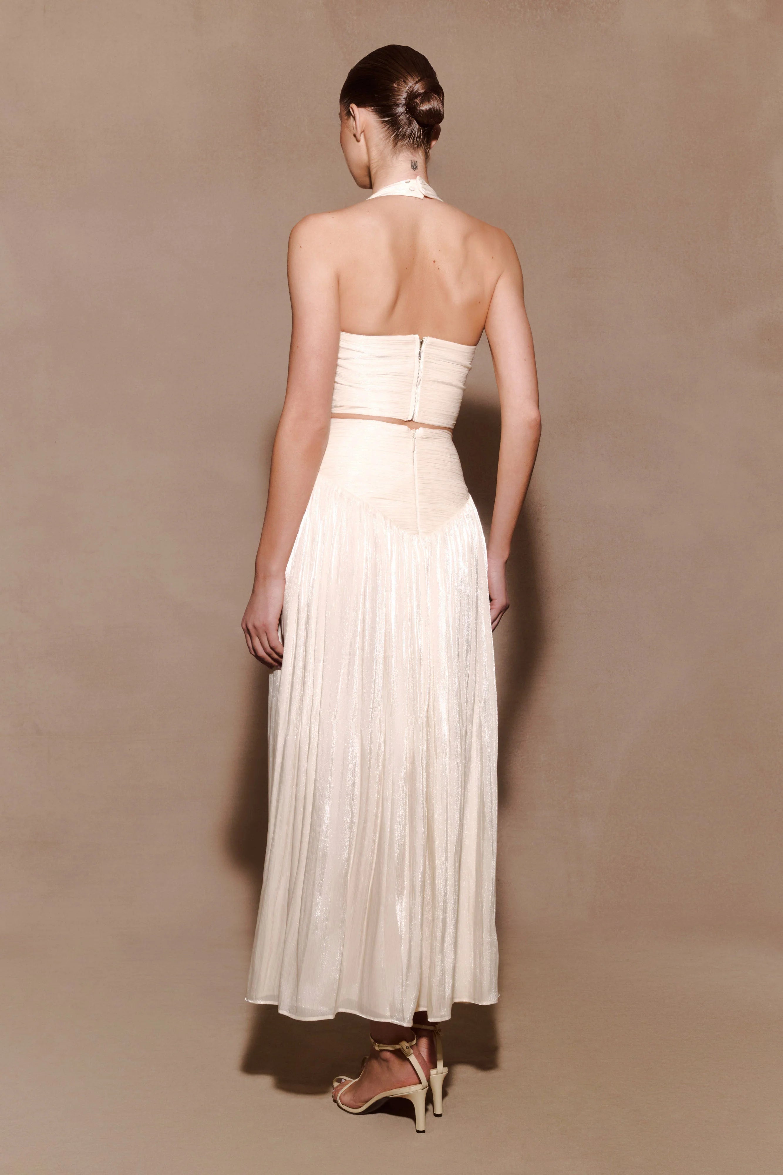 Makena Gathered Midi Skirt Opal White