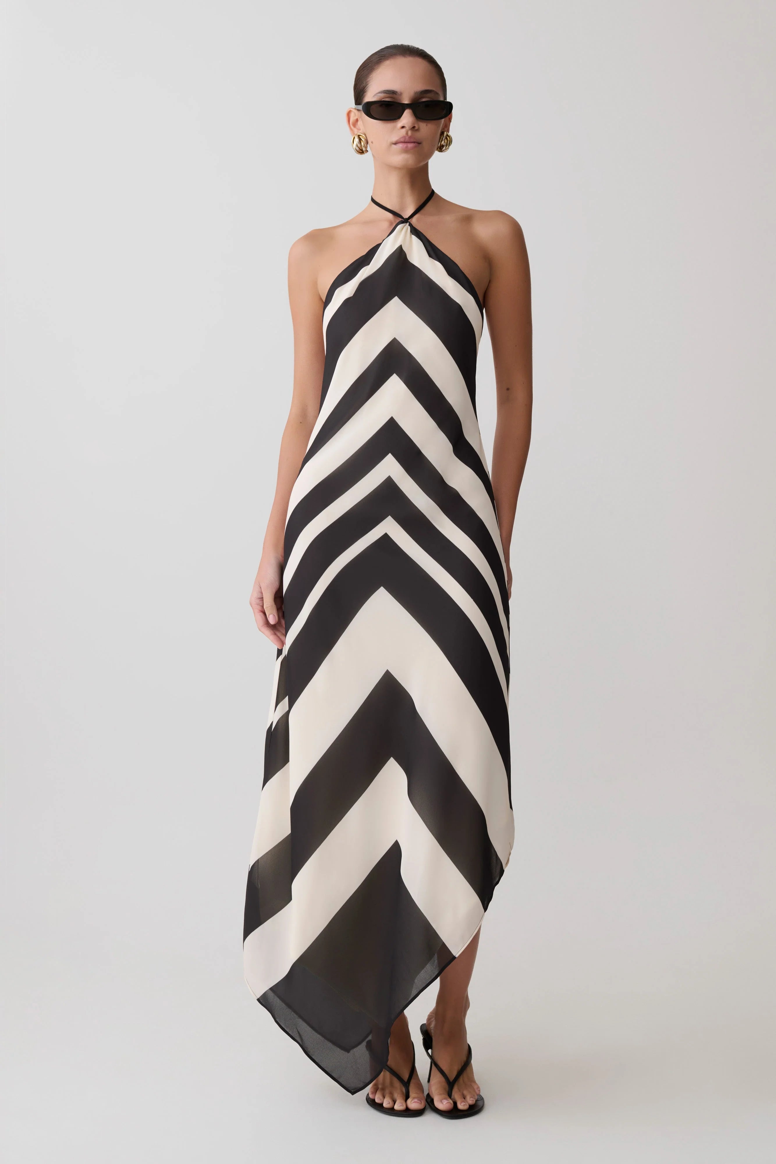 Hope Satin Halter Midi Dress Black White