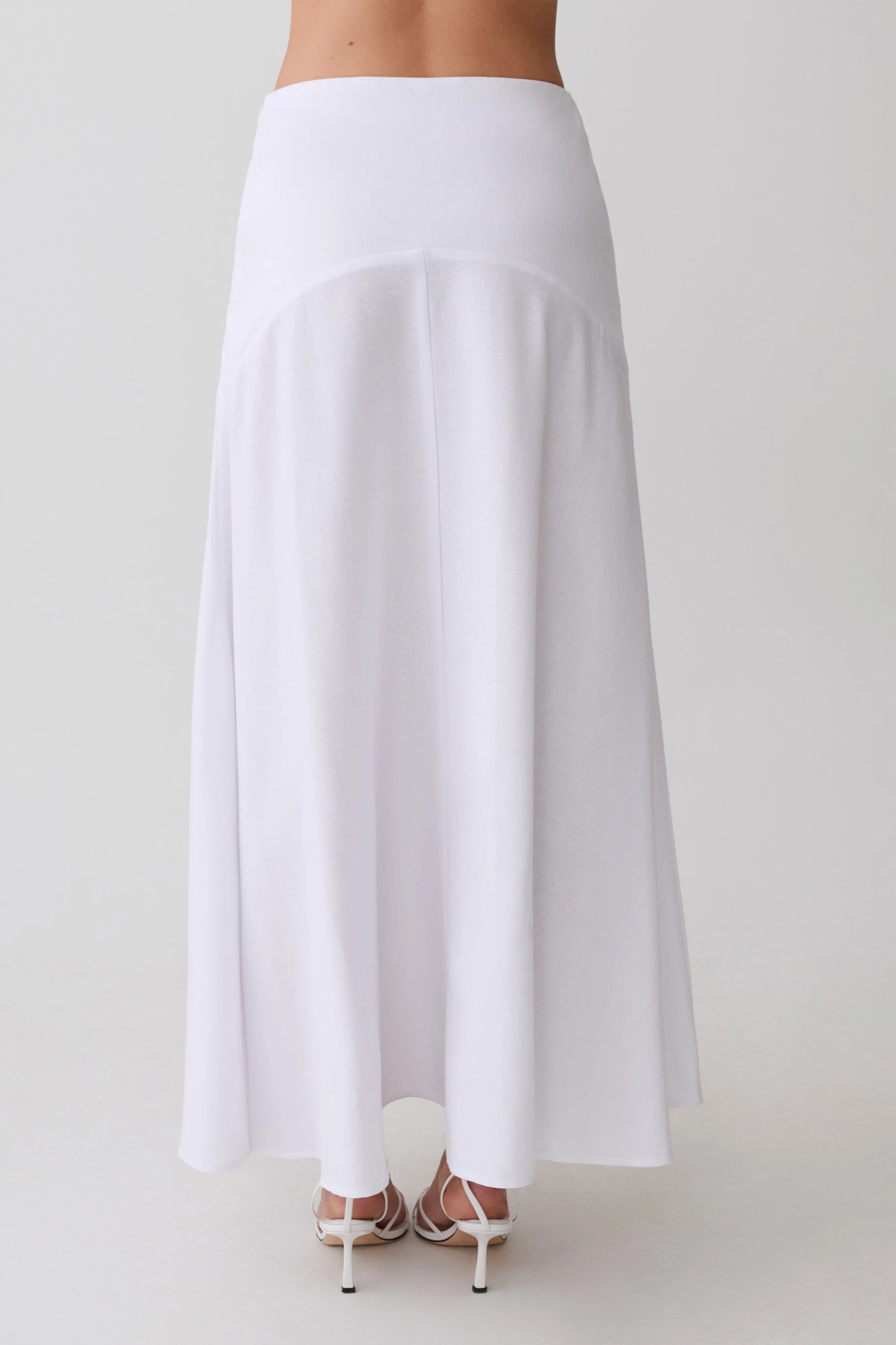 Selma Curved Waist Midi Skirt White