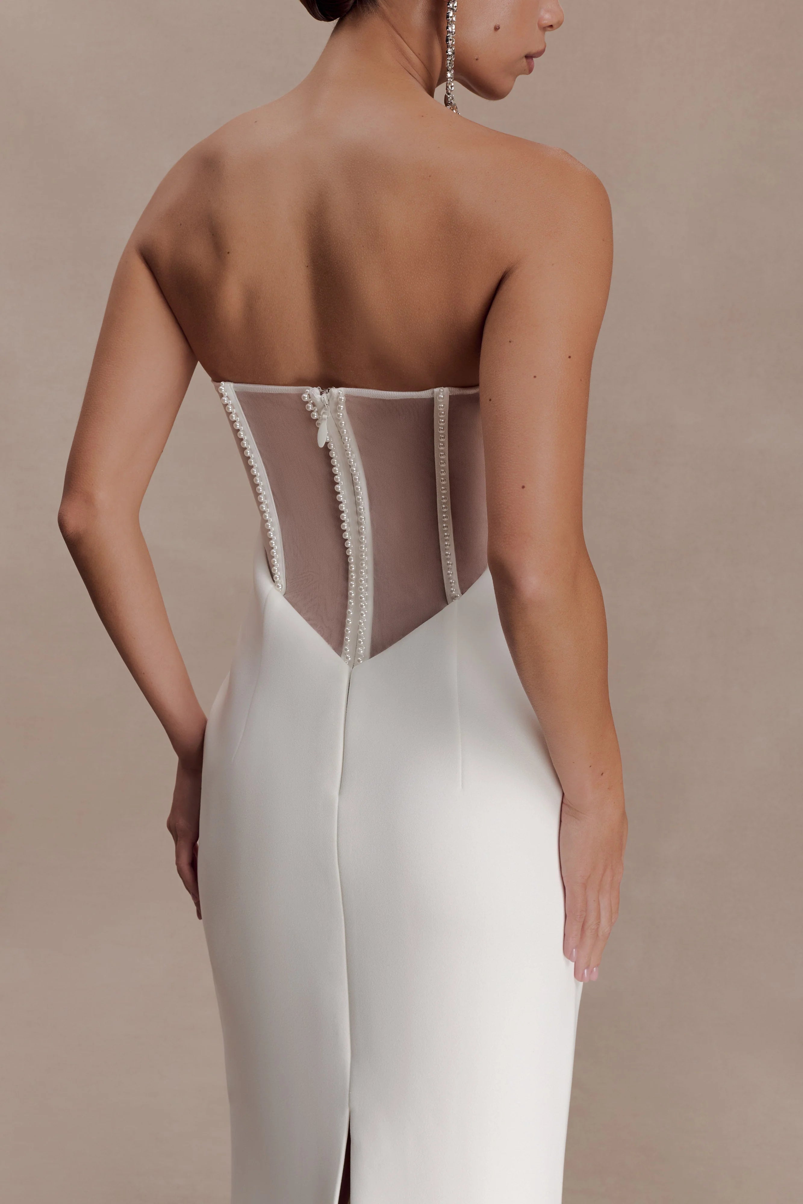 Sloane Strapless Maxi Dress With Pearls White