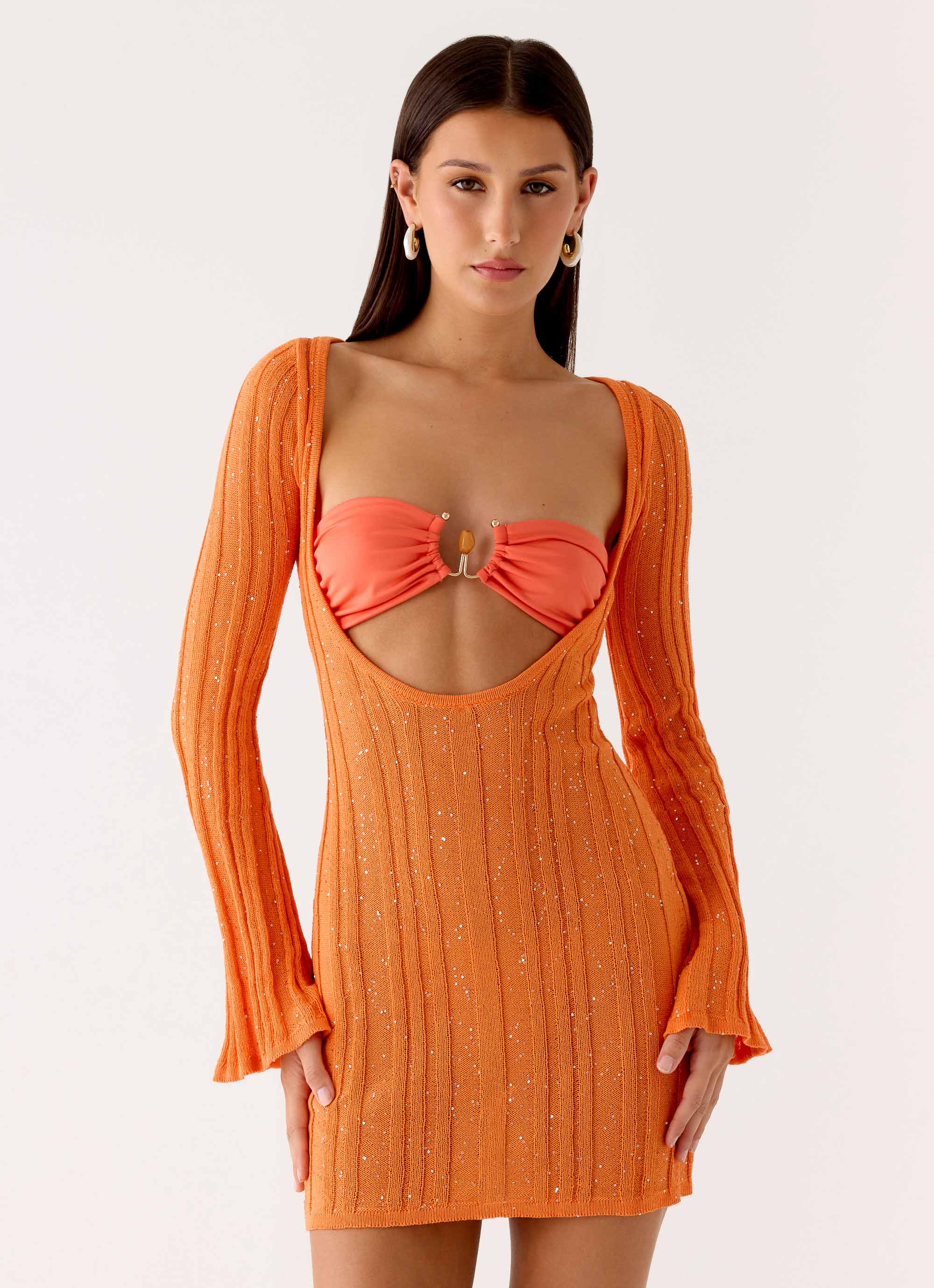 Estrella Long Sleeve Knit Mini Dress Orange