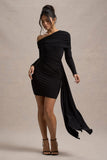 Savita Black Ruched Asymmetric Mini Dress With Drape