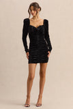 Kiss Of Midnight Black Velvet Puff Sleeve Mini Dress With Bow