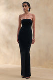 Milania Black Asymmetric Neck Maxi Dress With Twist Sleeve