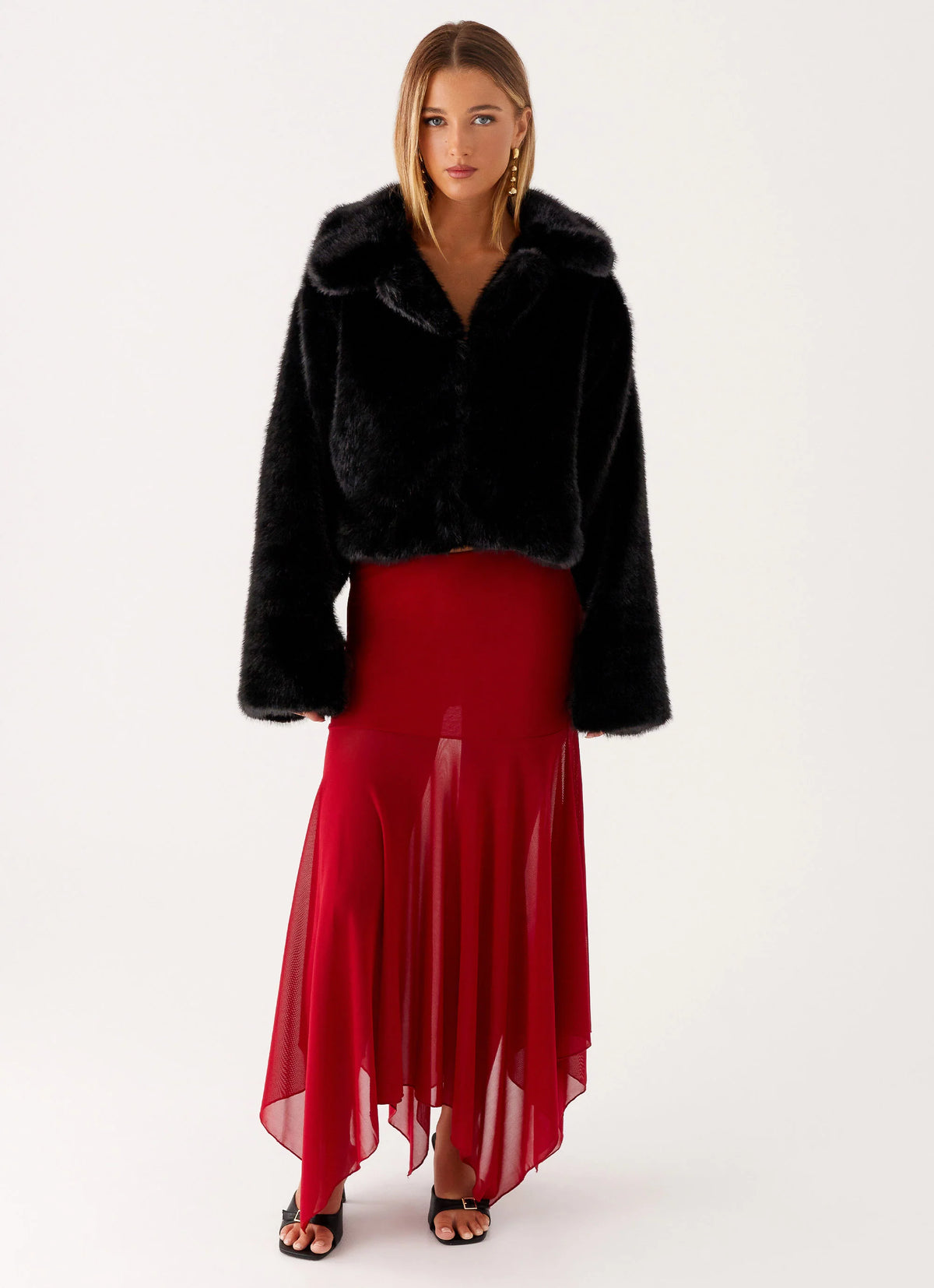Carys Cropped Faux Fur Jacket Black