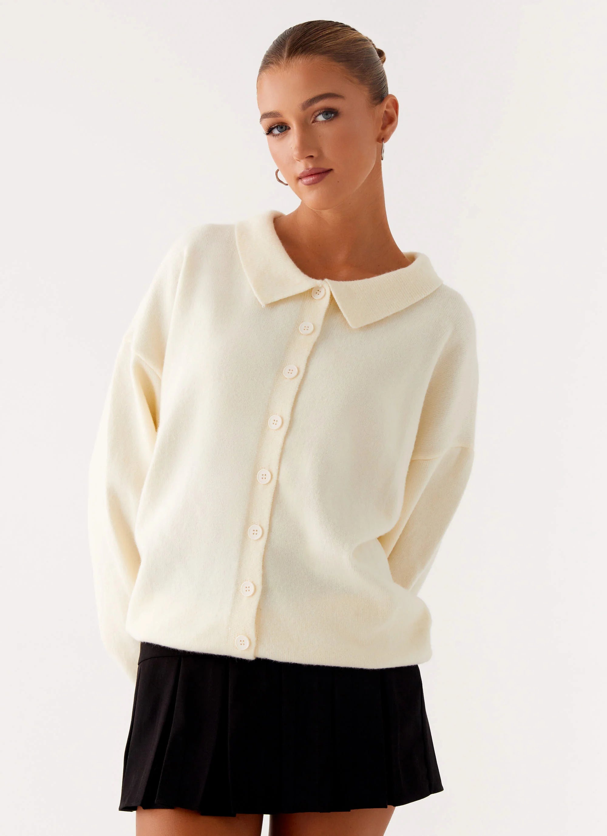 Dorian Button Knit Sweater Ivory