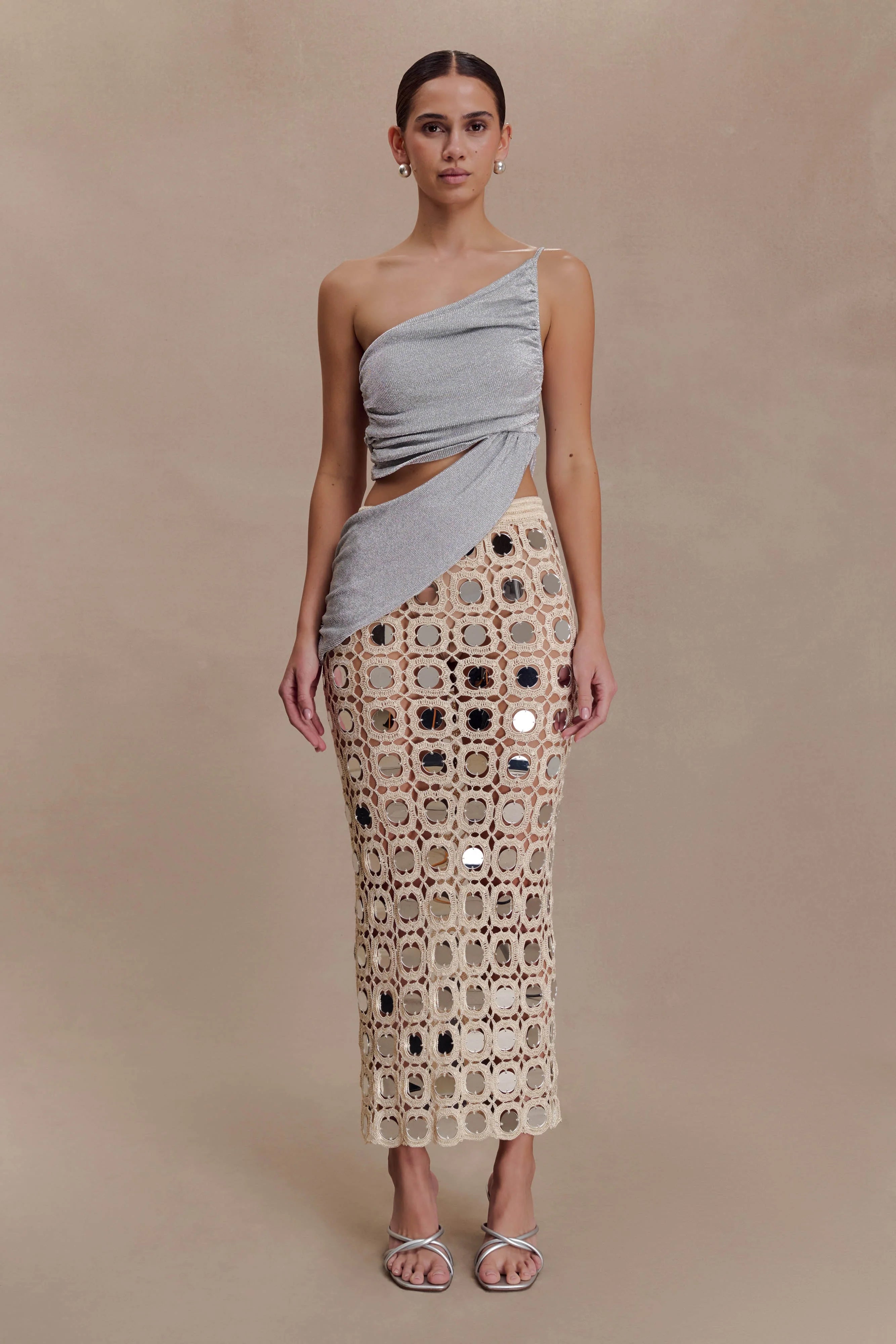 Corah Lurex Drape Knit Top Silver