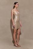 Jasmyn Hot Fix Mini Dress With Mesh Back Nude