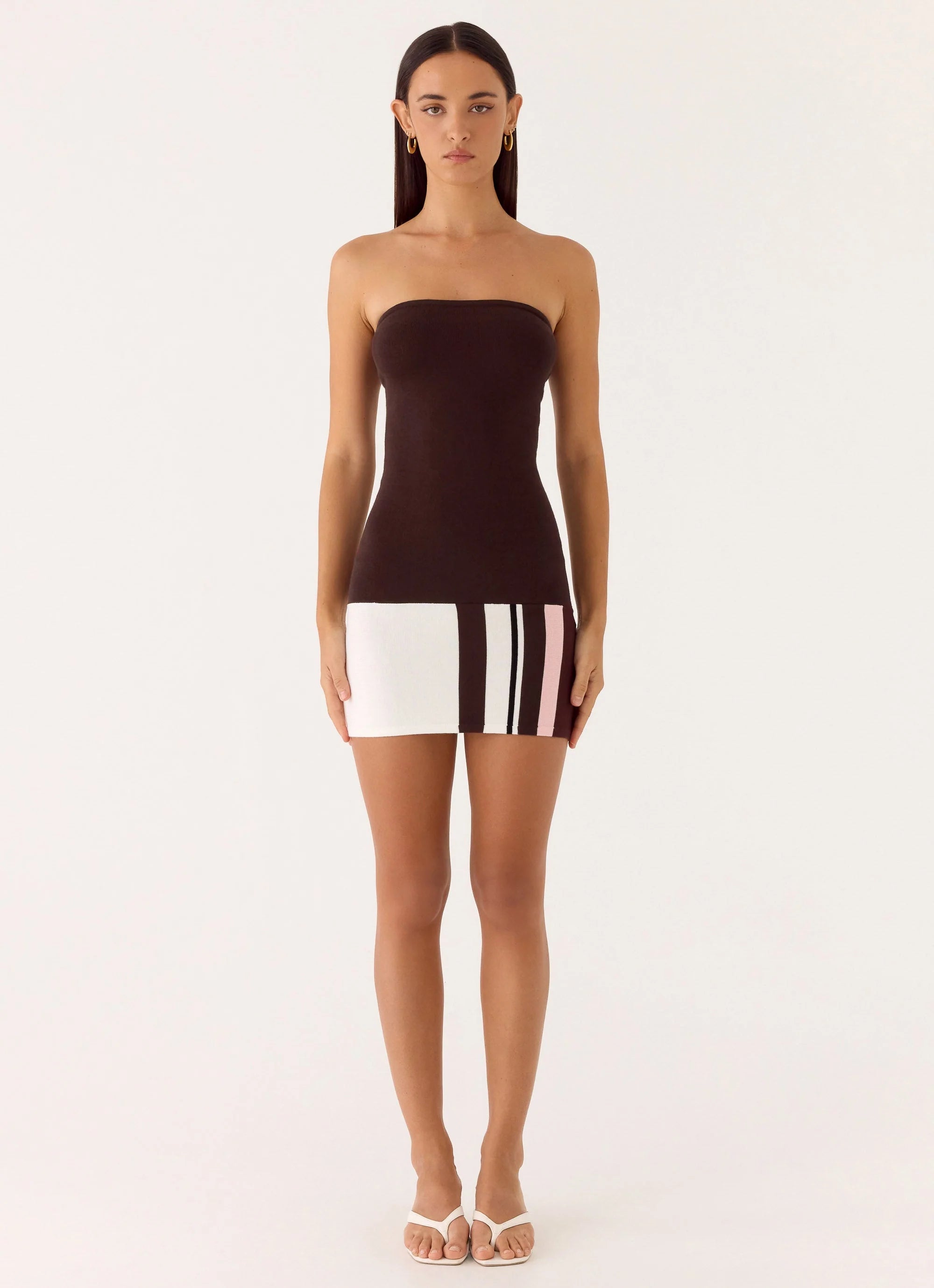 Straight Lines Knit Mini Dress Chocolate