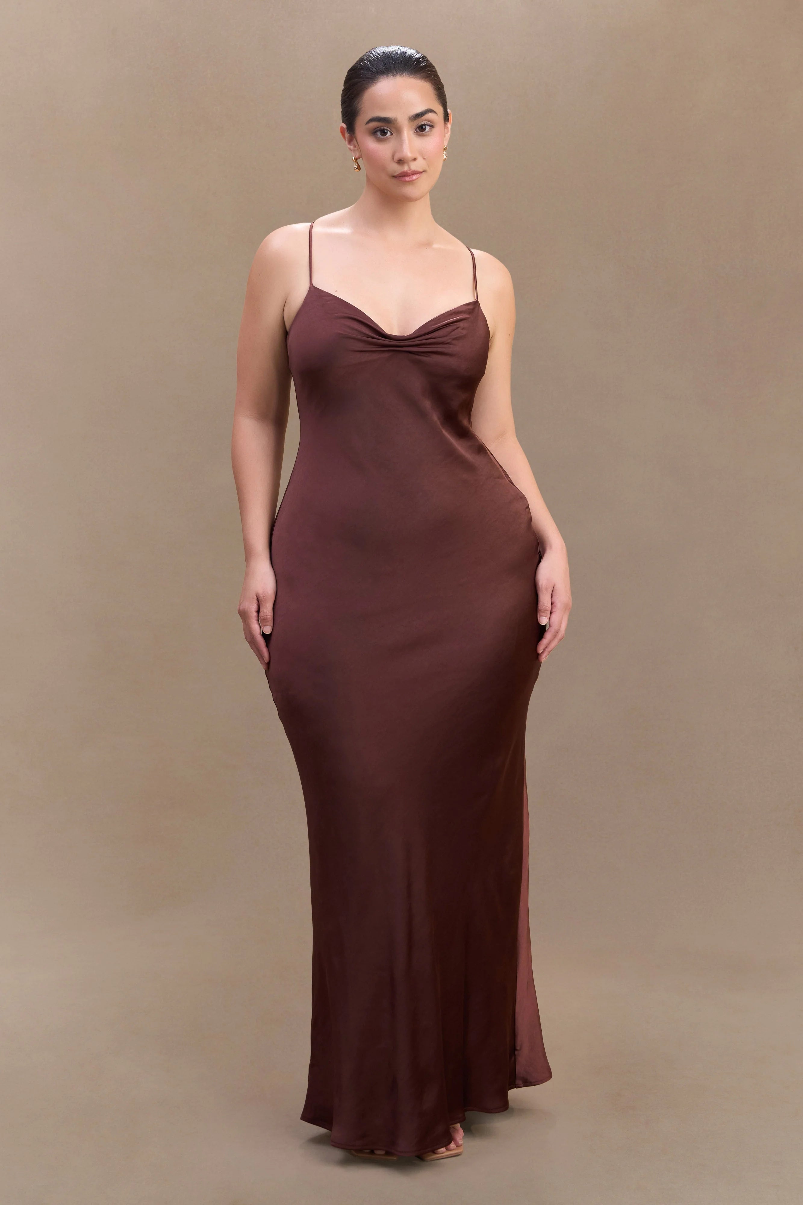 Lilly Sweetheart Satin Maxi Dress Dark Chocolate