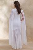 Chantelle White High Neck Maxi Dress With Drop Waist And Cape Sleeves