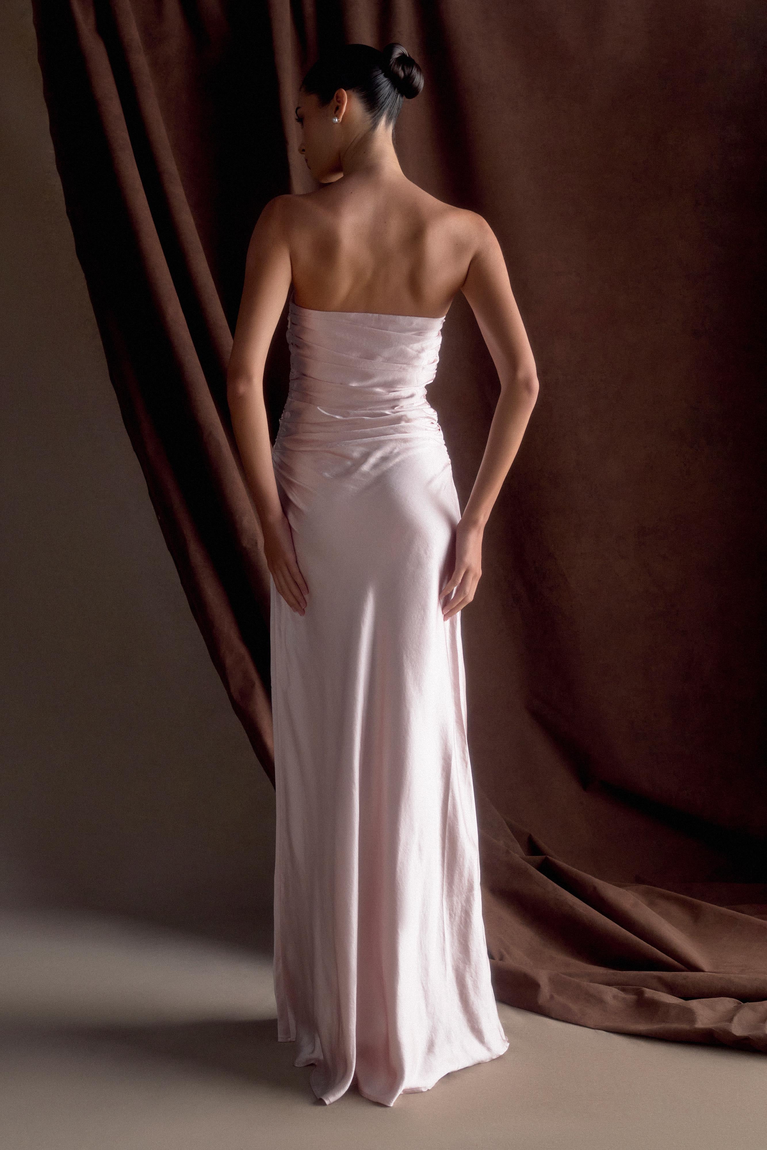 Cedar Strapless Satin Maxi Dress Soft Pink
