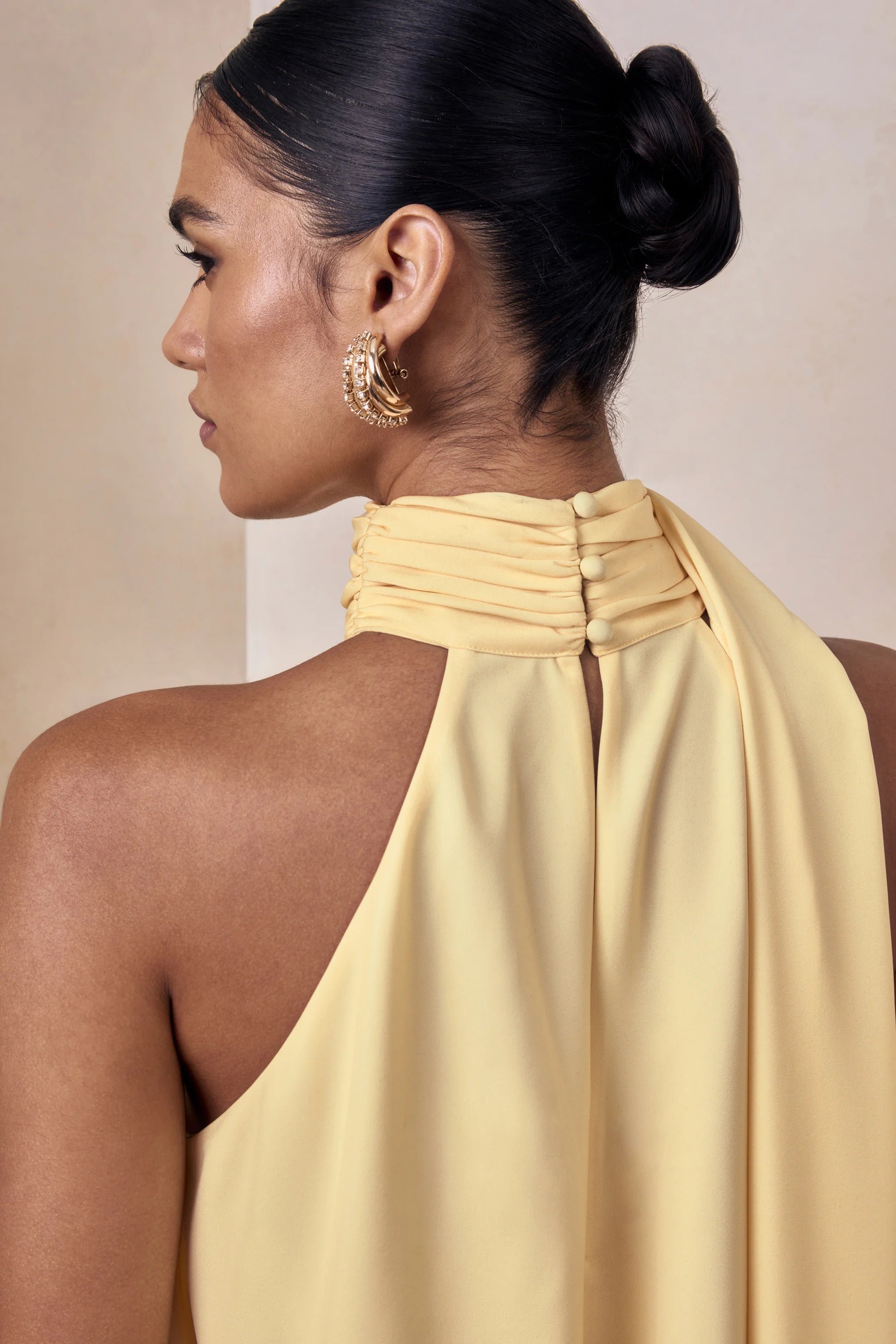 Sancelle Lemon Matte Satin Halter Neck Top